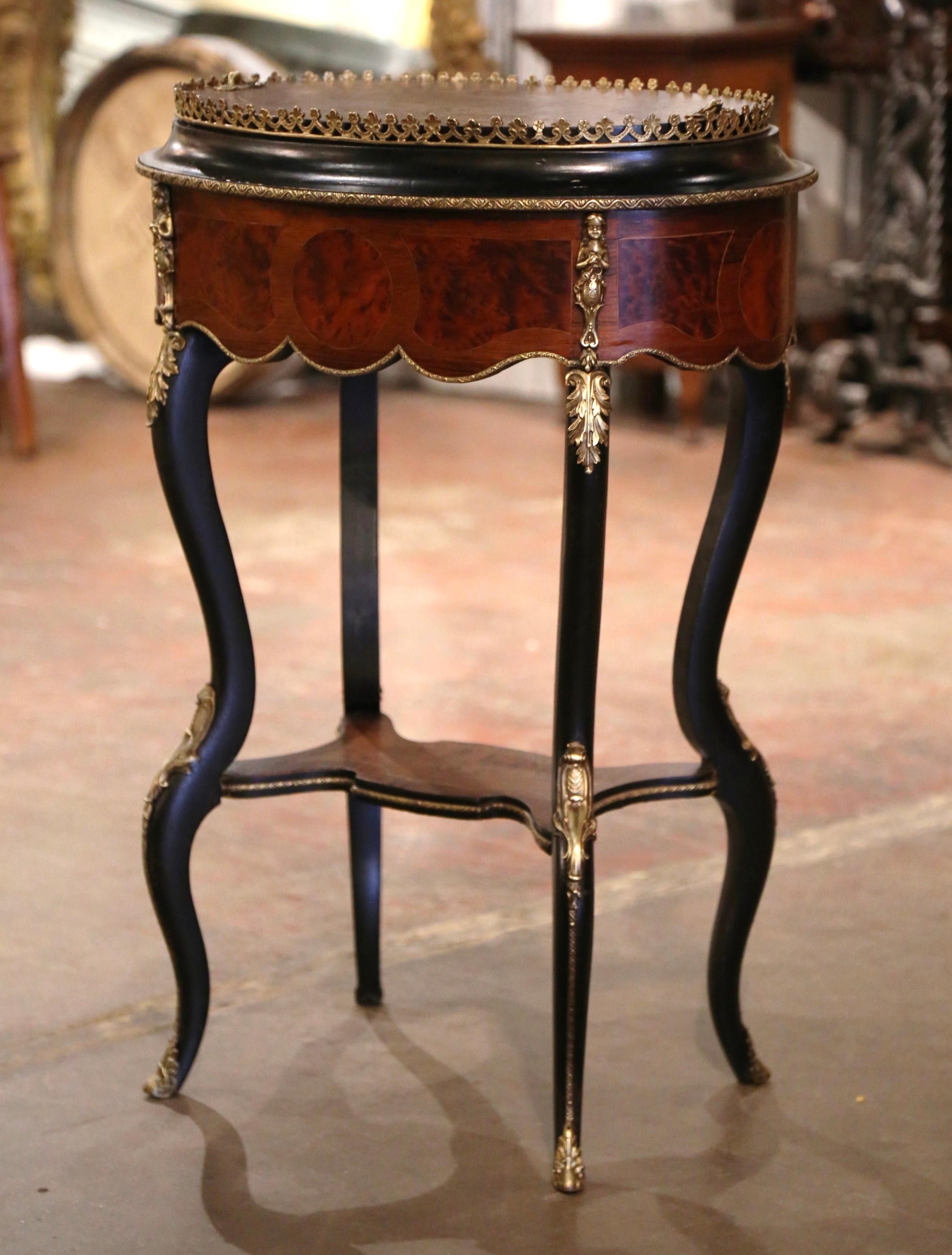 19th Century French Napoleon III Burl Walnut Marquetry and Bronze Plant Stand  For Sale 2