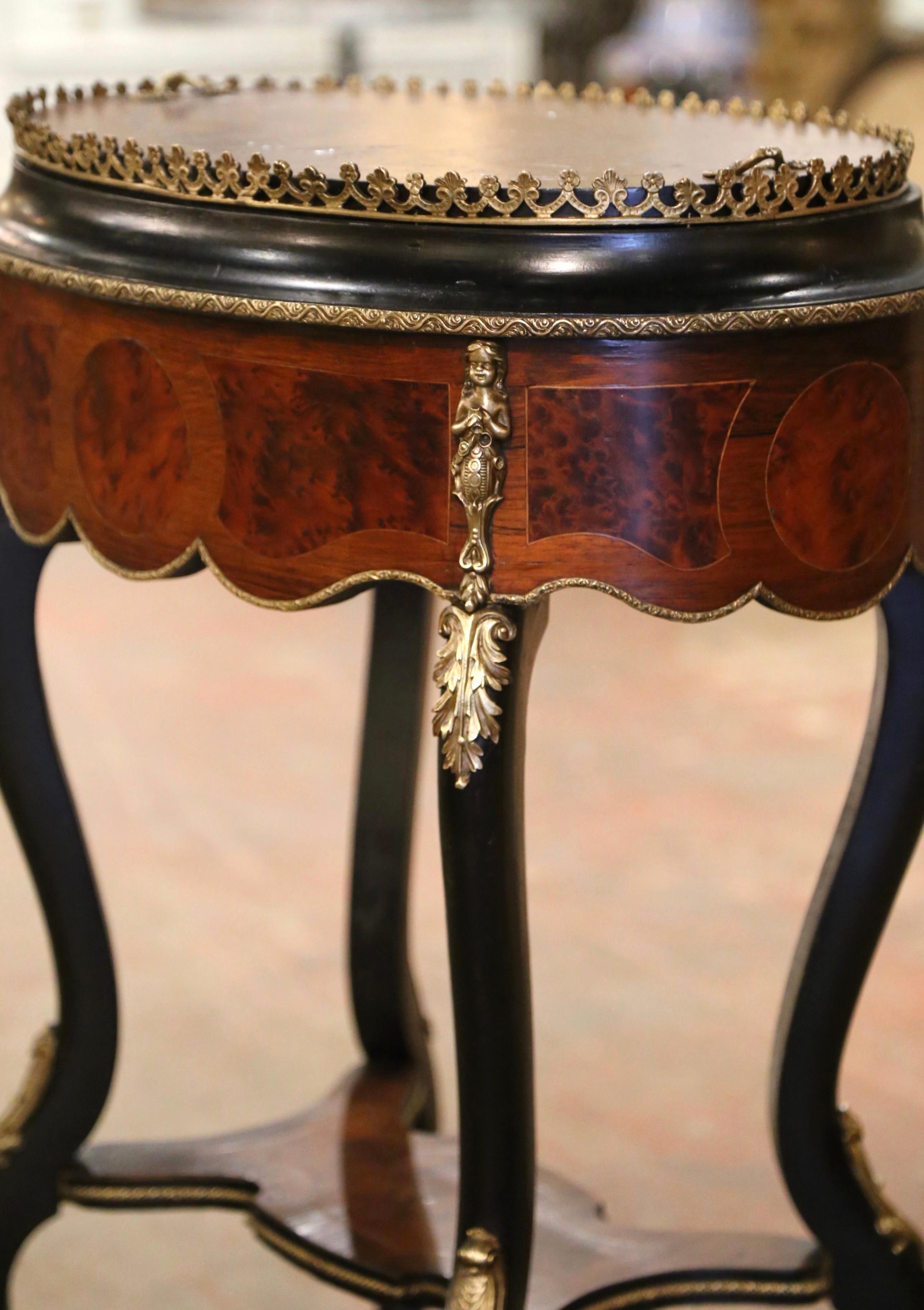 19th Century French Napoleon III Burl Walnut Marquetry and Bronze Plant Stand  For Sale 3