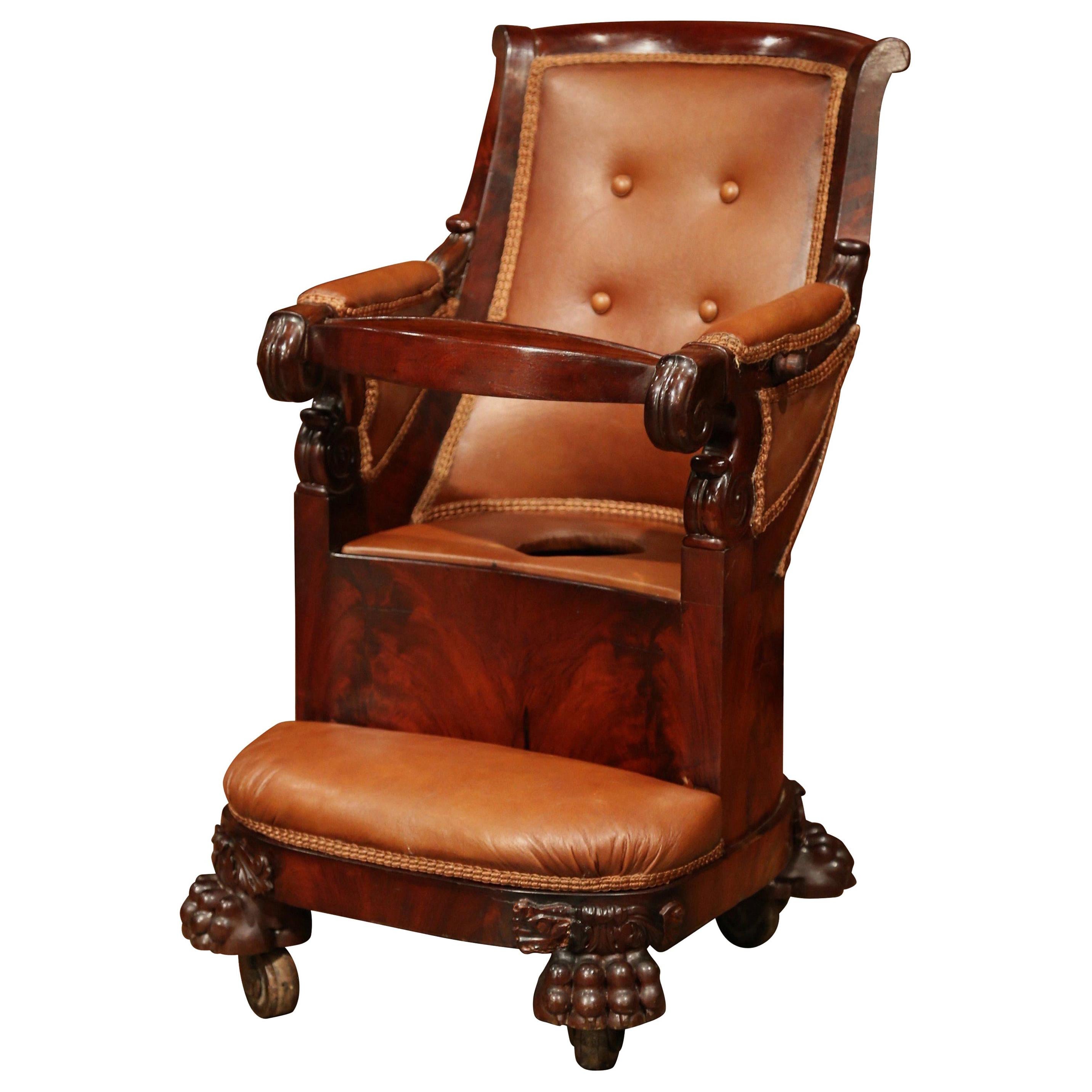 19th Century French Napoleon III Carved Child Armchair with Tray and Potty Hole For Sale