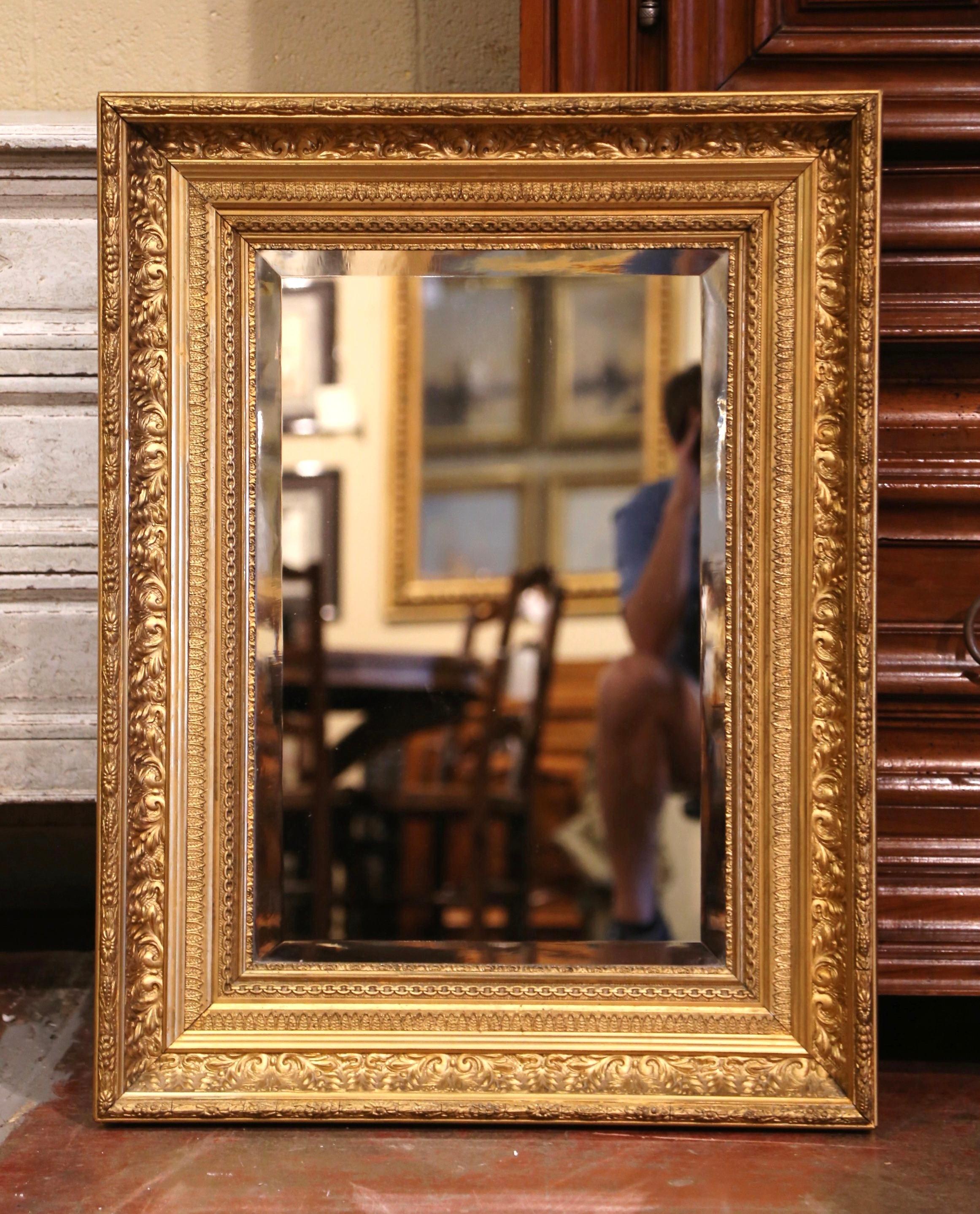 19th Century French Napoleon III Carved Giltwood Beveled Glass Wall Mirror For Sale 1