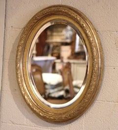 19th Century, French, Napoleon III Carved Giltwood Oval Wall Mirror