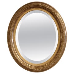 19th Century, French, Napoleon III Carved Giltwood Oval Wall Mirror