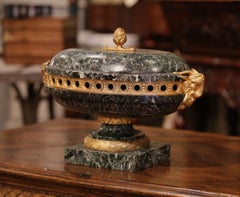 19th Century French Napoleon III Carved Green Marble and Bronze Centerpiece