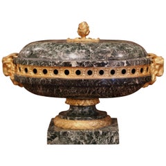 Antique 19th Century French Napoleon III Carved Green Marble and Bronze Centerpiece