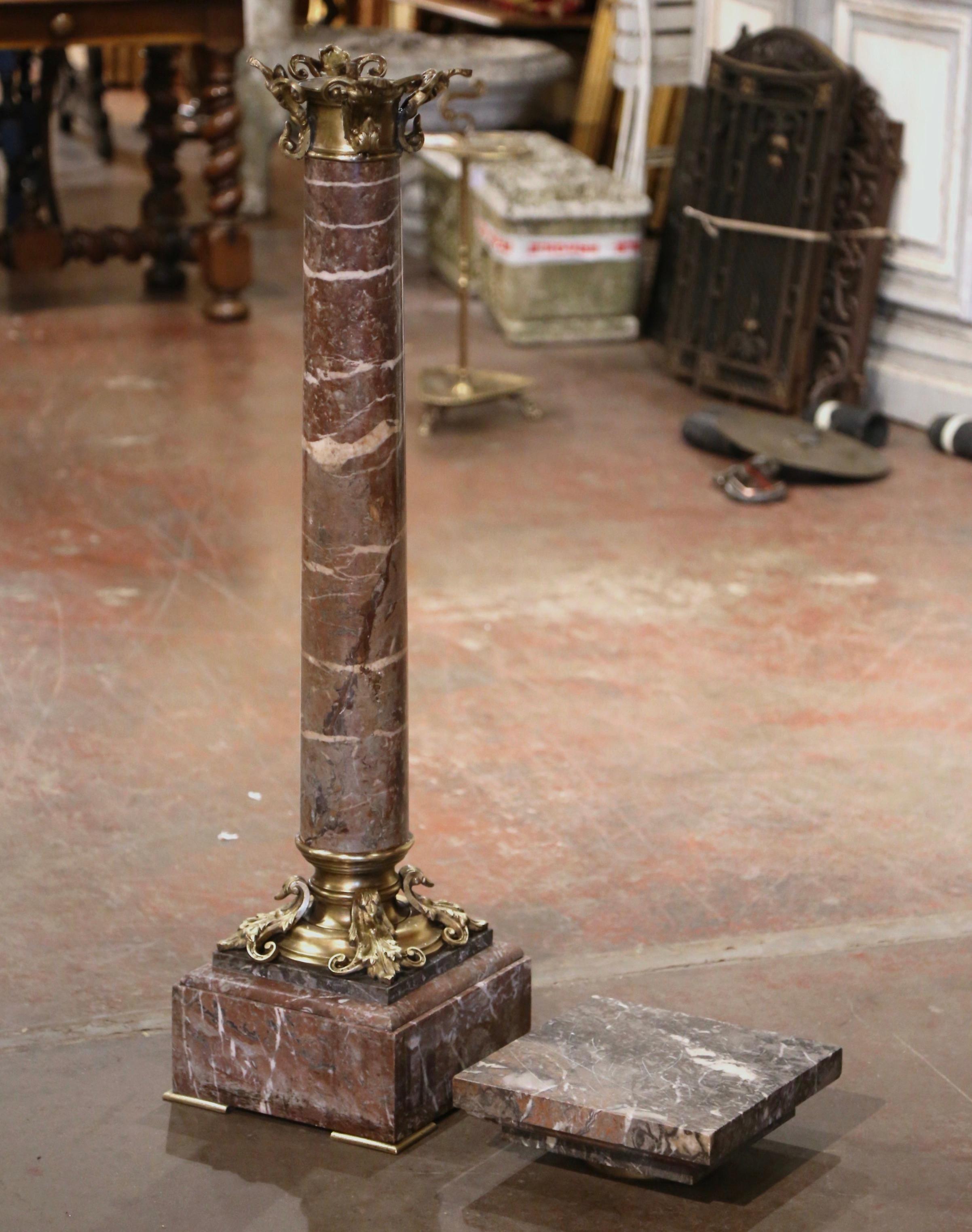 19th Century French Napoleon III Carved Marble and Bronze Selette Pedestal Table For Sale 6