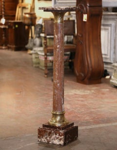 Guéridon Napoléon III du 19ème siècle en marbre sculpté et bronze