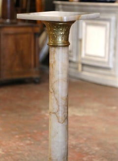 19th Century French Napoleon III Carved Marble and Bronze Selette Pedestal Table