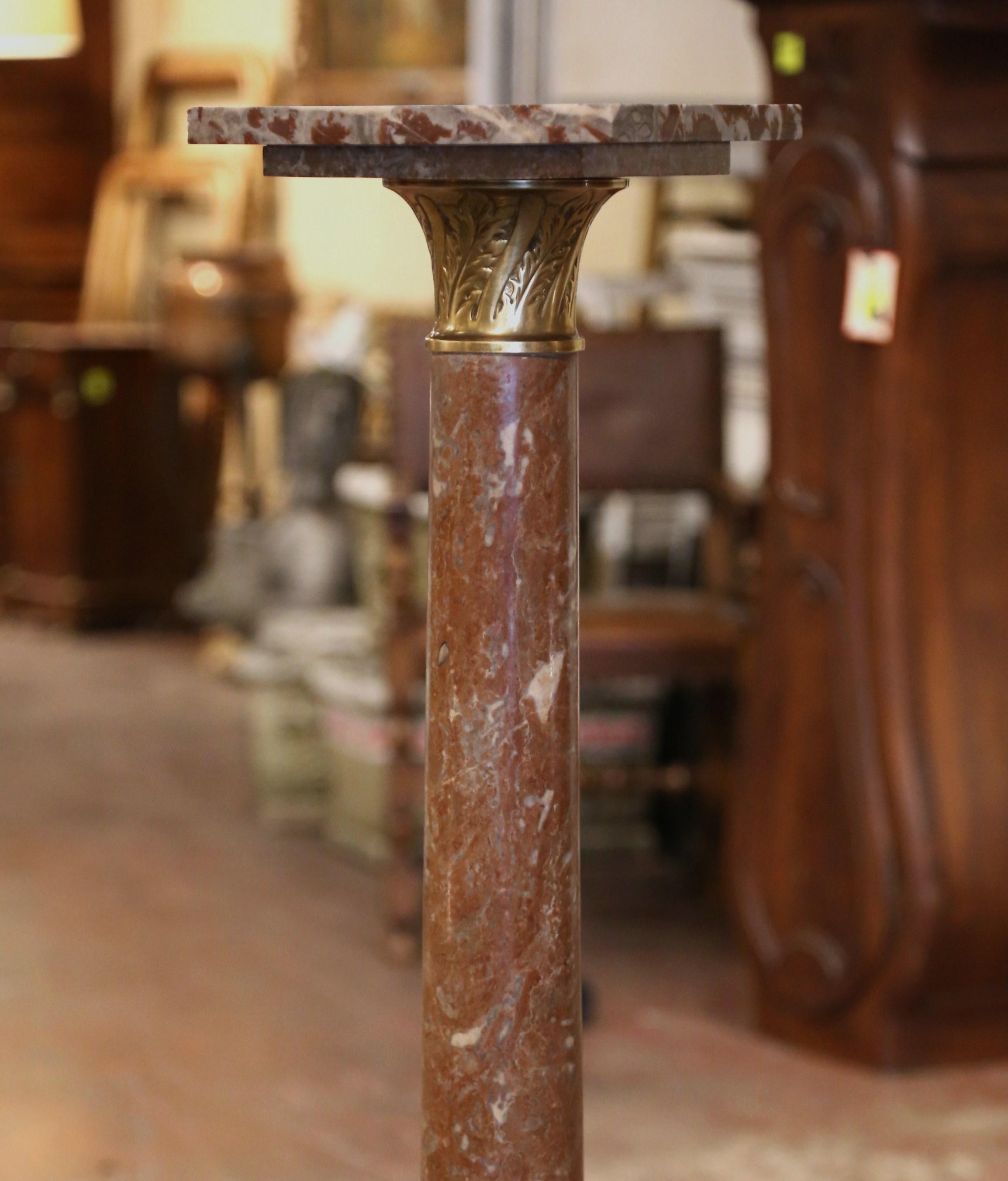 Hand-Carved 19th Century French Napoleon III Carved Marble and Bronze Selette Pedestal Table For Sale