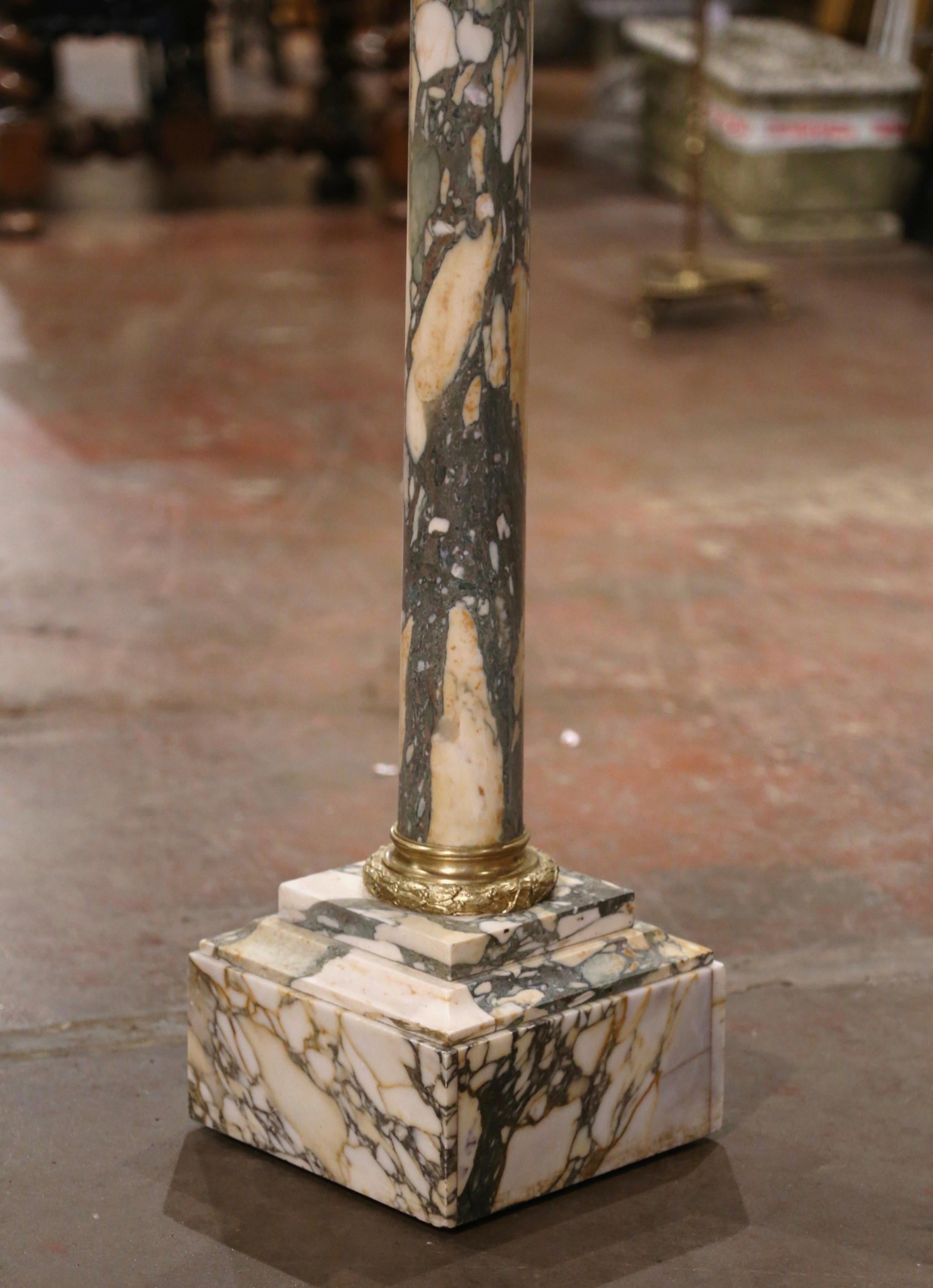 Patinated 19th Century French Napoleon III Carved Marble and Bronze Selette Pedestal Table