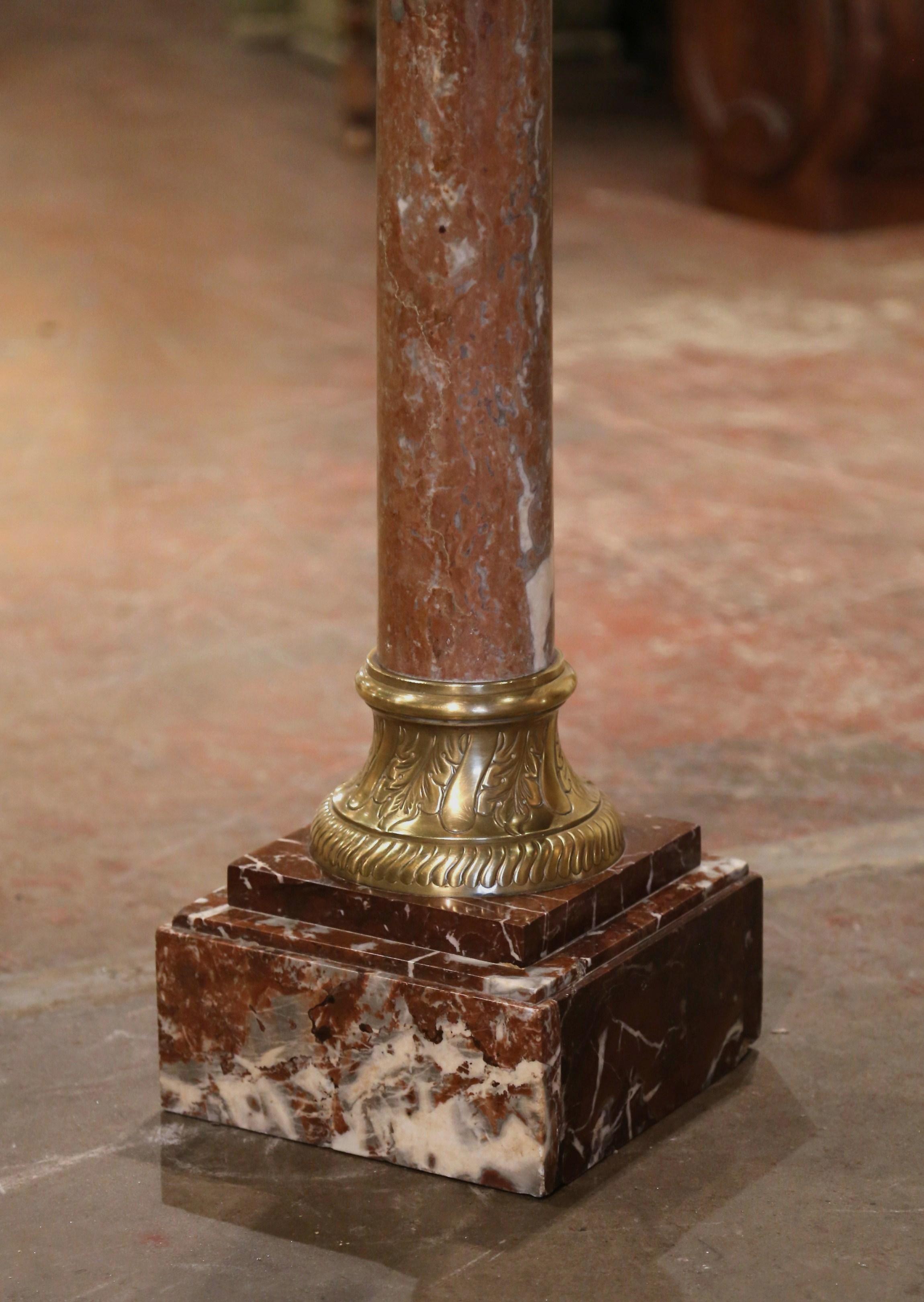 19th Century French Napoleon III Carved Marble and Bronze Selette Pedestal Table In Excellent Condition For Sale In Dallas, TX