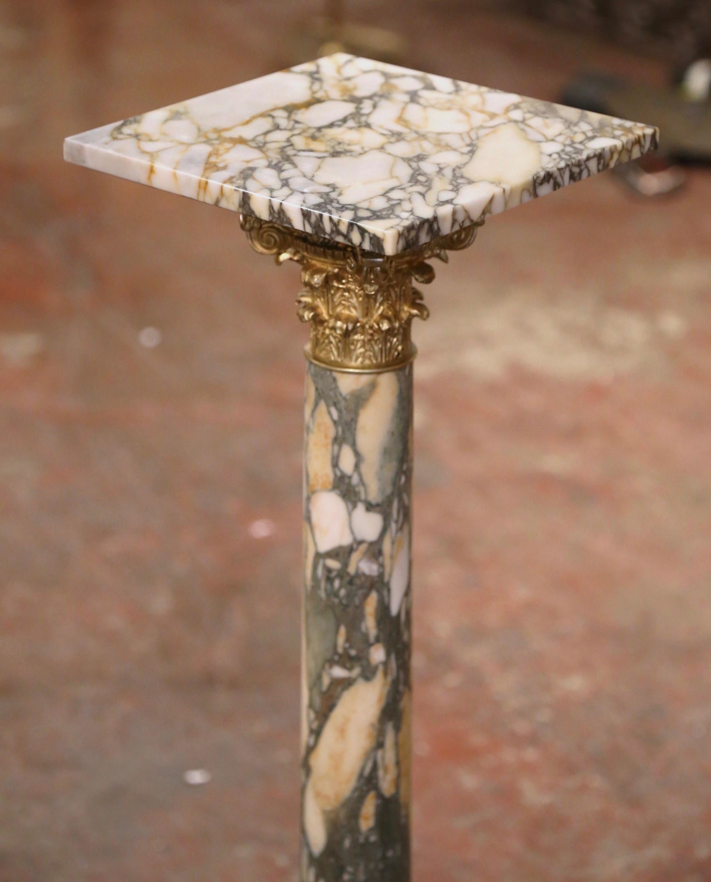19th Century French Napoleon III Carved Marble and Bronze Selette Pedestal Table In Excellent Condition In Dallas, TX
