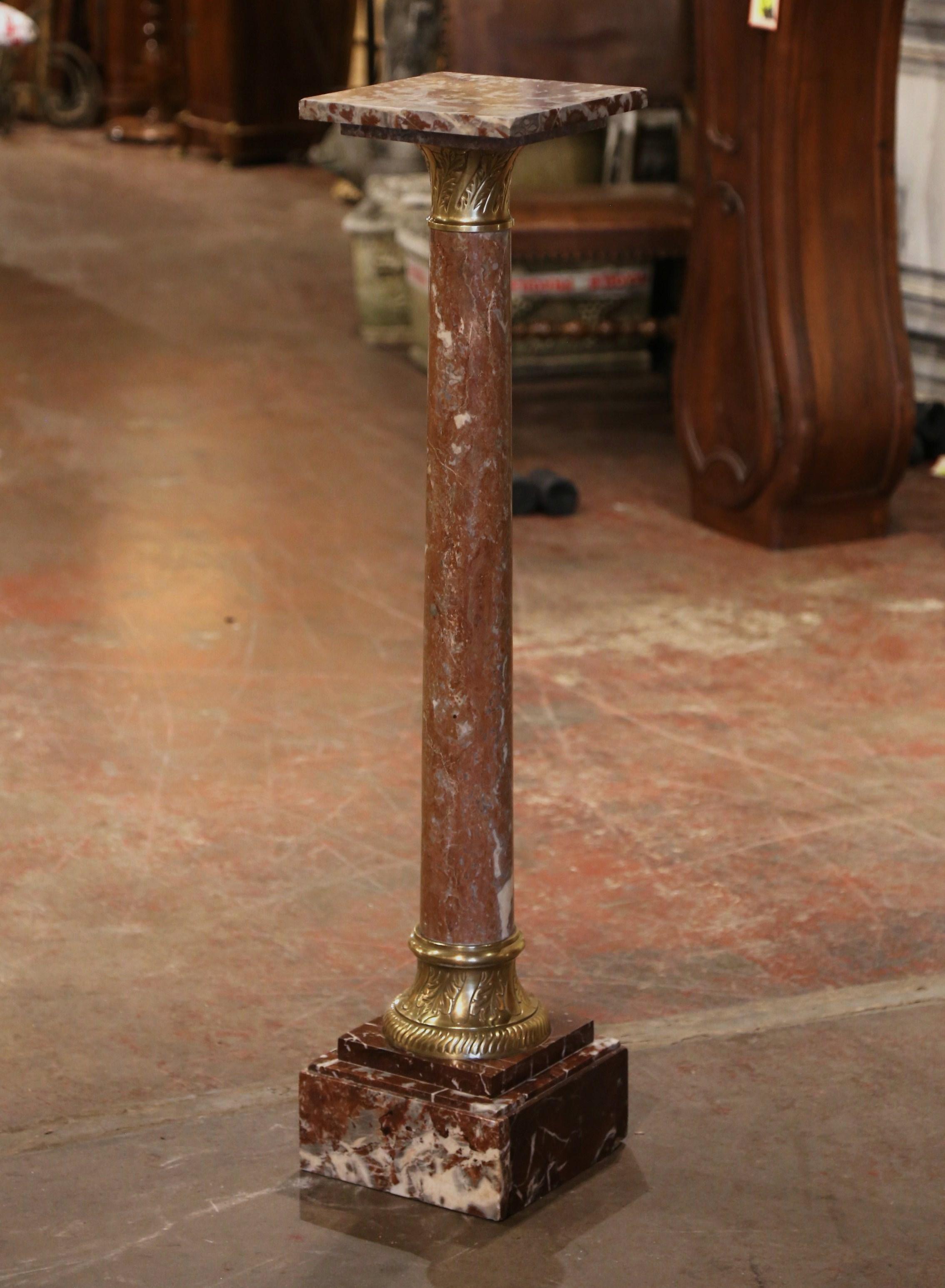 19th Century French Napoleon III Carved Marble and Bronze Selette Pedestal Table For Sale 1