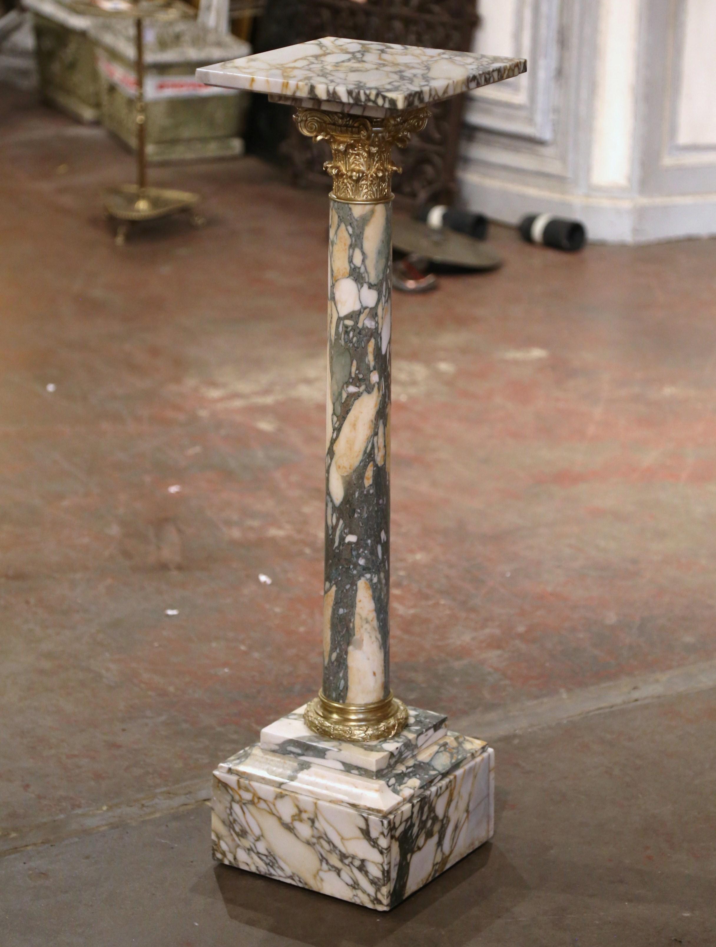 19th Century French Napoleon III Carved Marble and Bronze Selette Pedestal Table 1