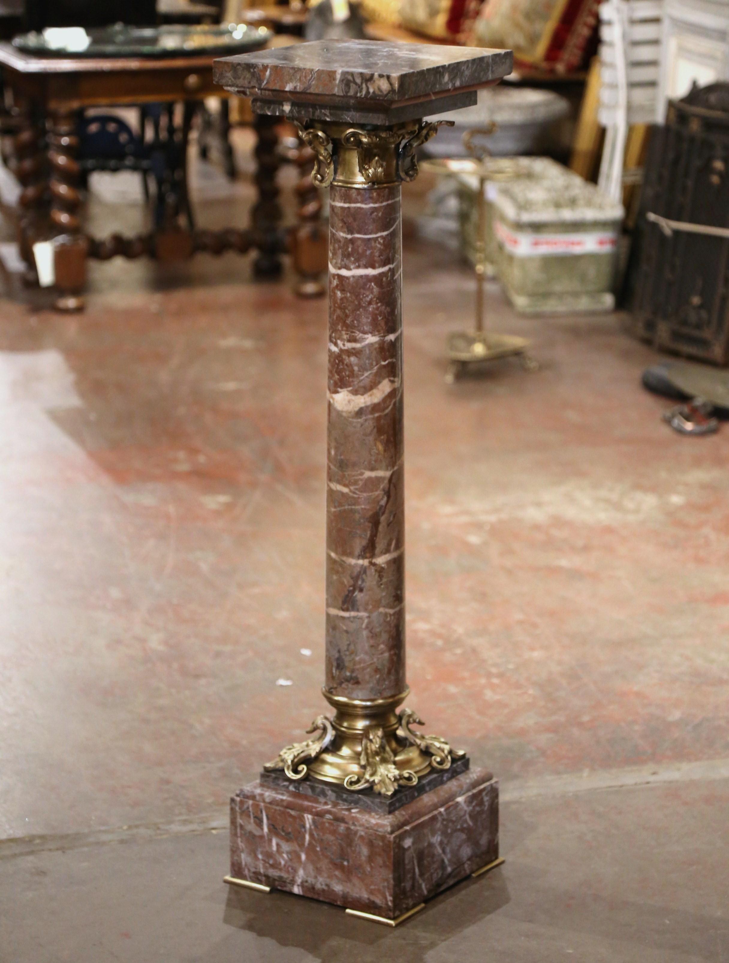 19th Century French Napoleon III Carved Marble and Bronze Selette Pedestal Table For Sale 1