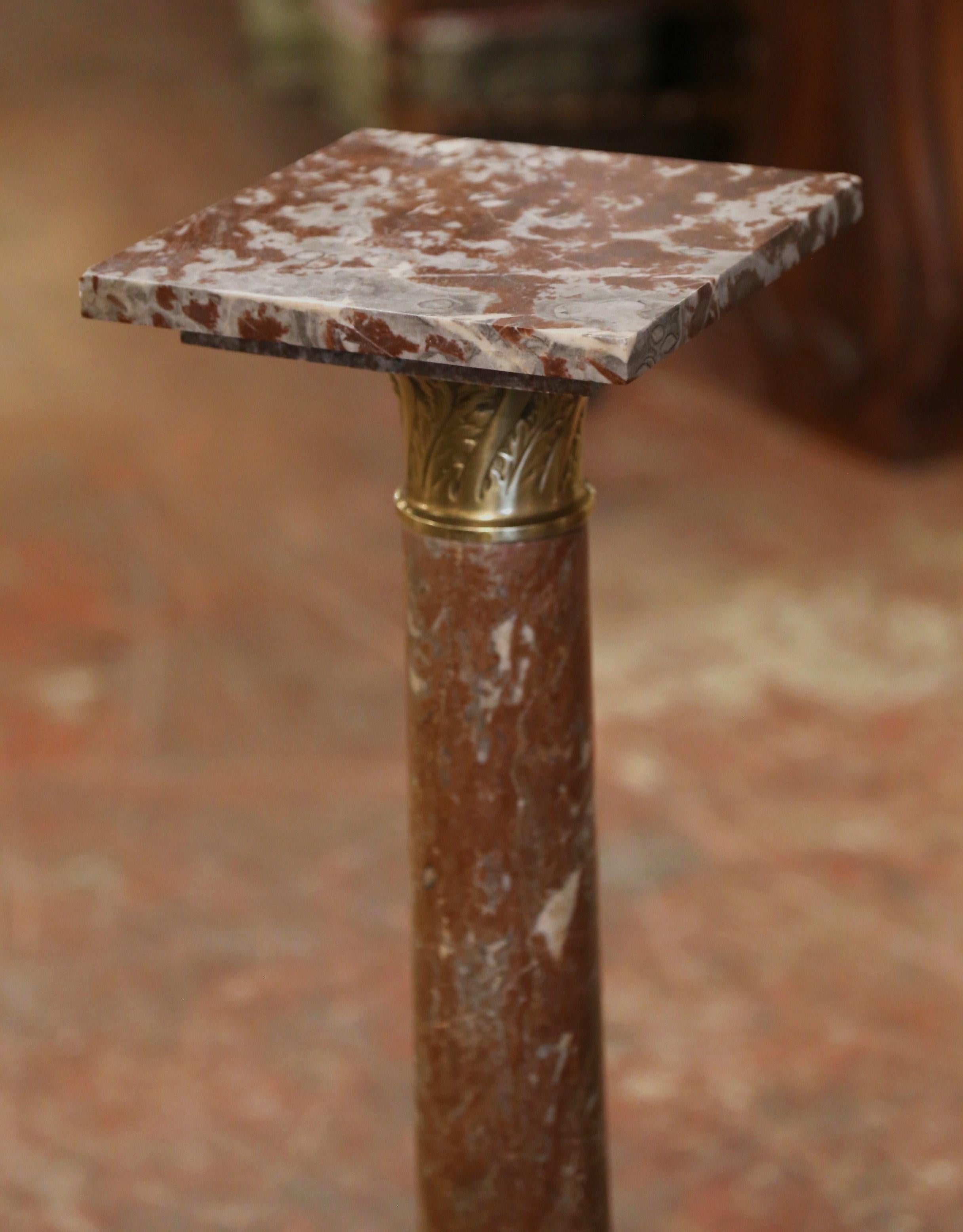 19th Century French Napoleon III Carved Marble and Bronze Selette Pedestal Table For Sale 2