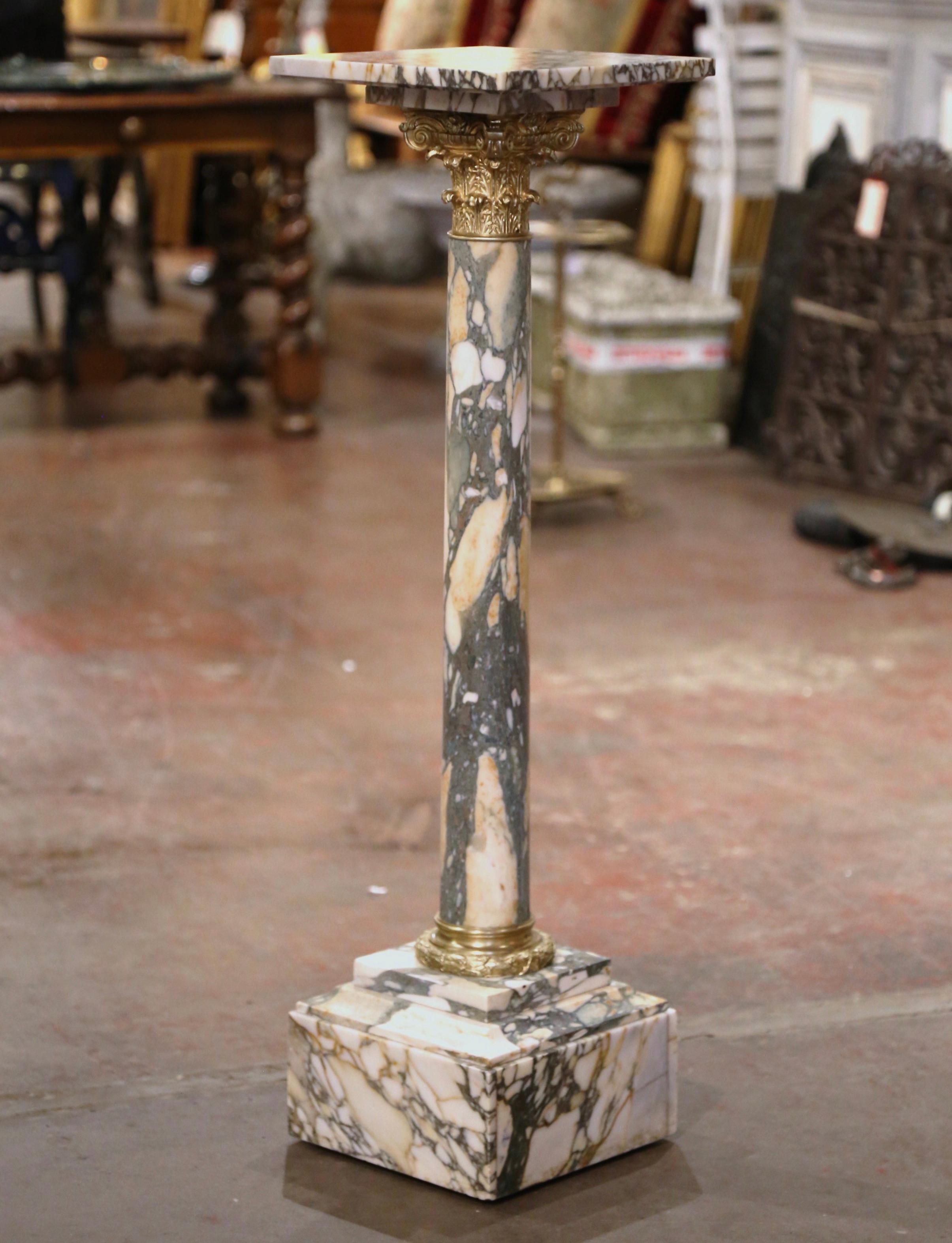 19th Century French Napoleon III Carved Marble and Bronze Selette Pedestal Table 2