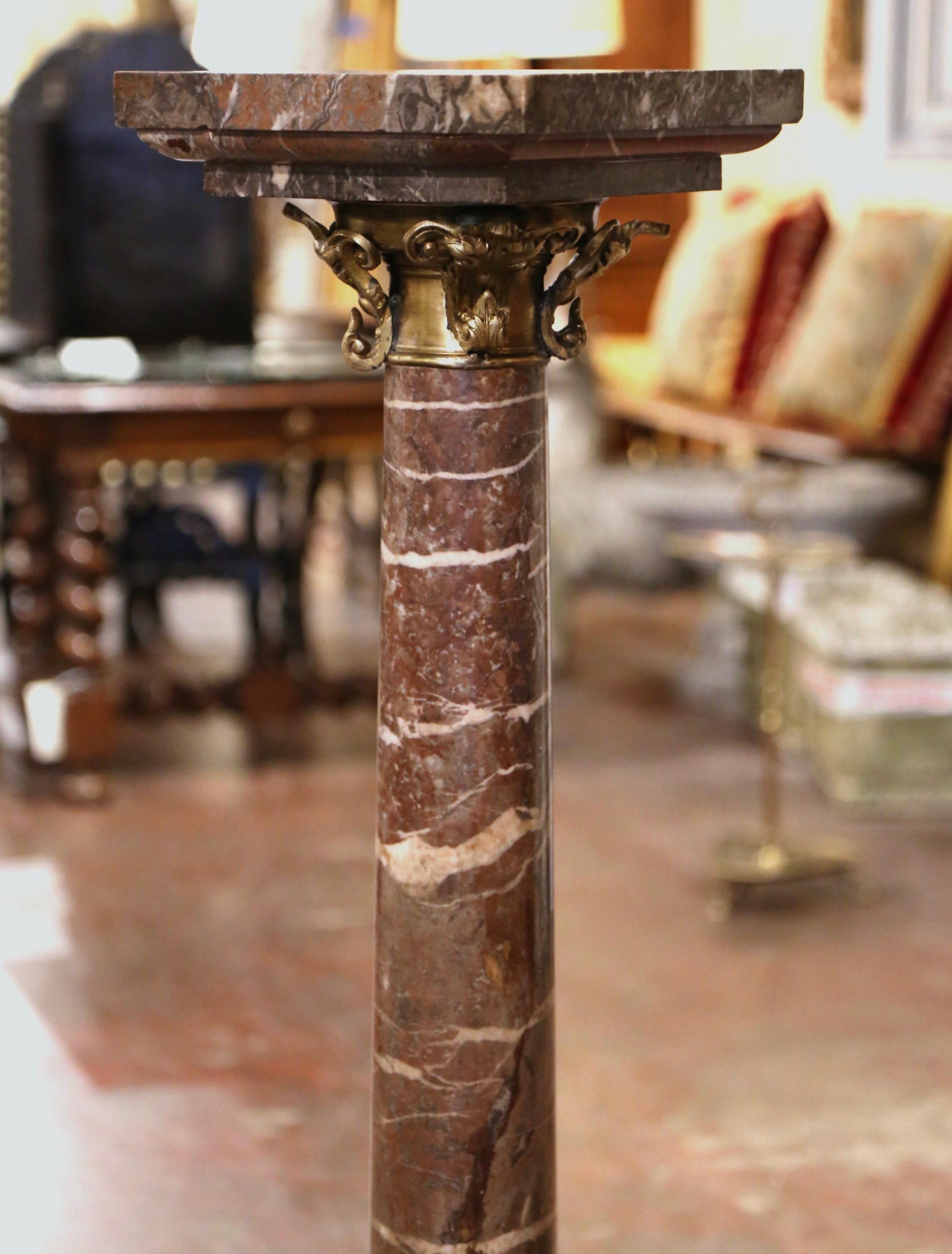 19th Century French Napoleon III Carved Marble and Bronze Selette Pedestal Table For Sale 2