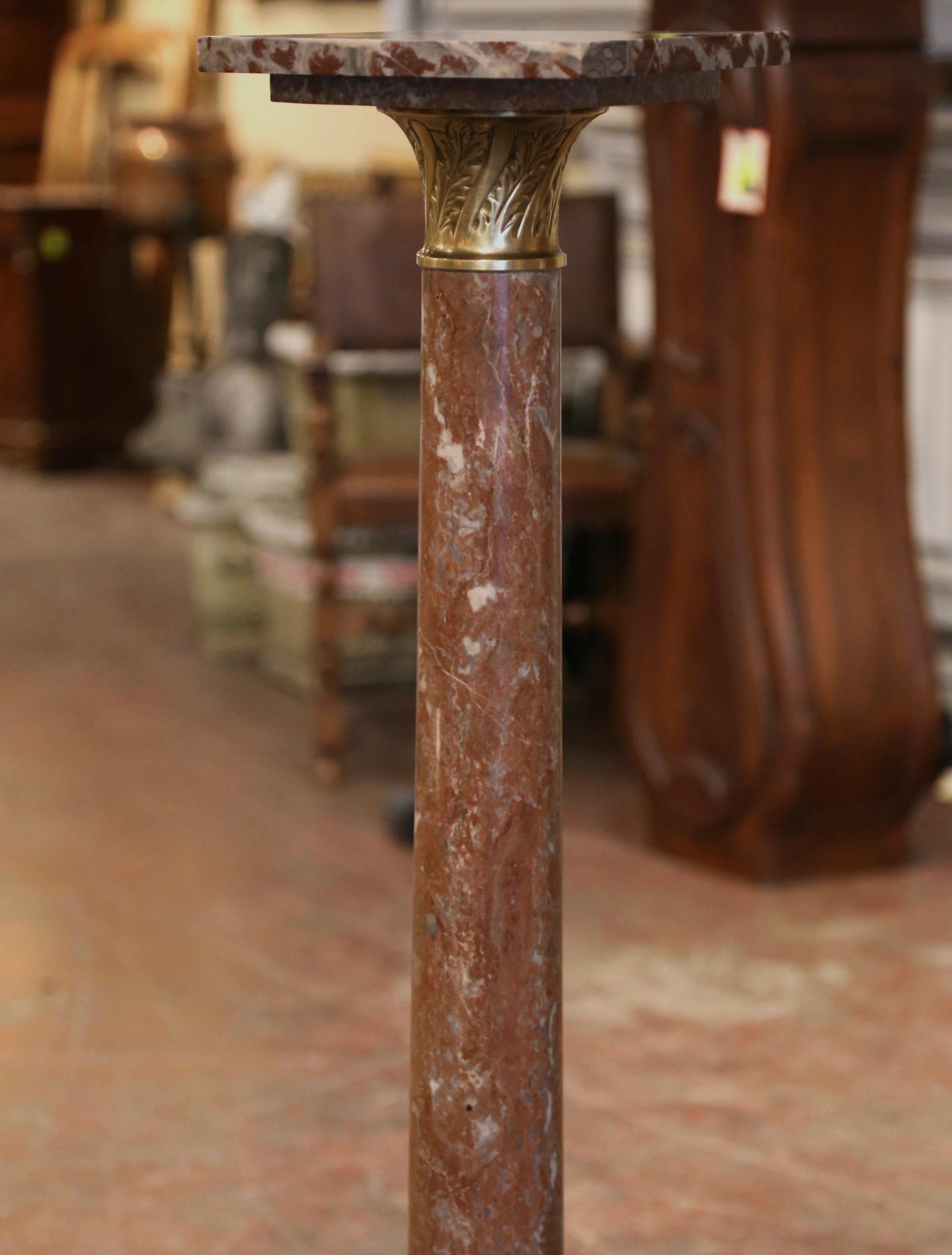 19th Century French Napoleon III Carved Marble and Bronze Selette Pedestal Table For Sale 3