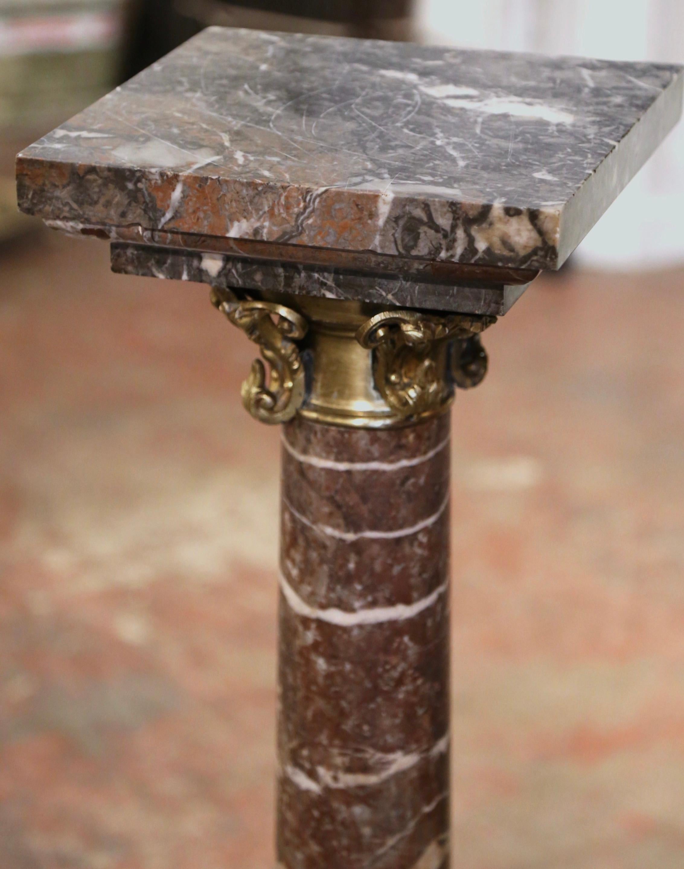 19th Century French Napoleon III Carved Marble and Bronze Selette Pedestal Table For Sale 3