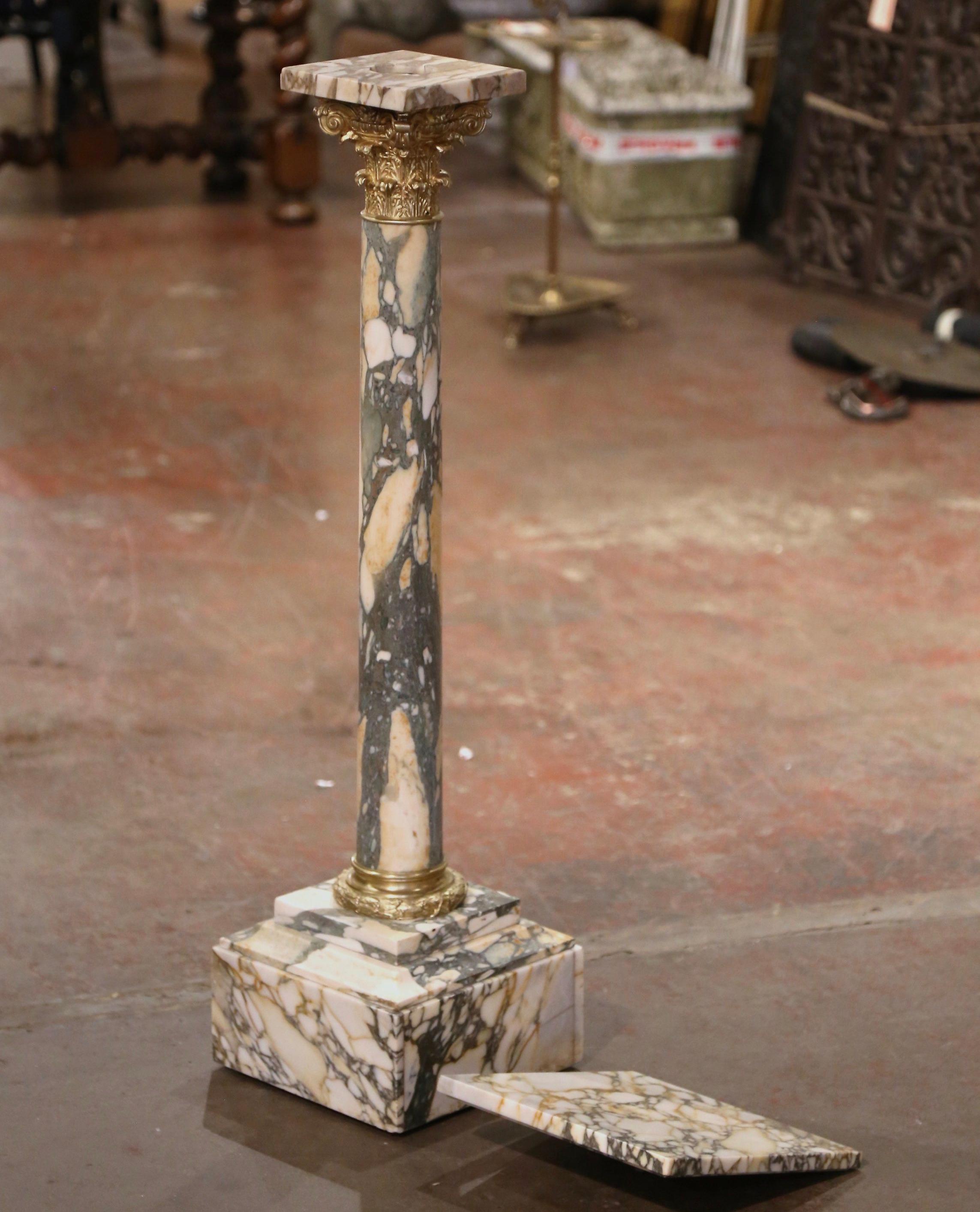 19th Century French Napoleon III Carved Marble and Bronze Selette Pedestal Table 5