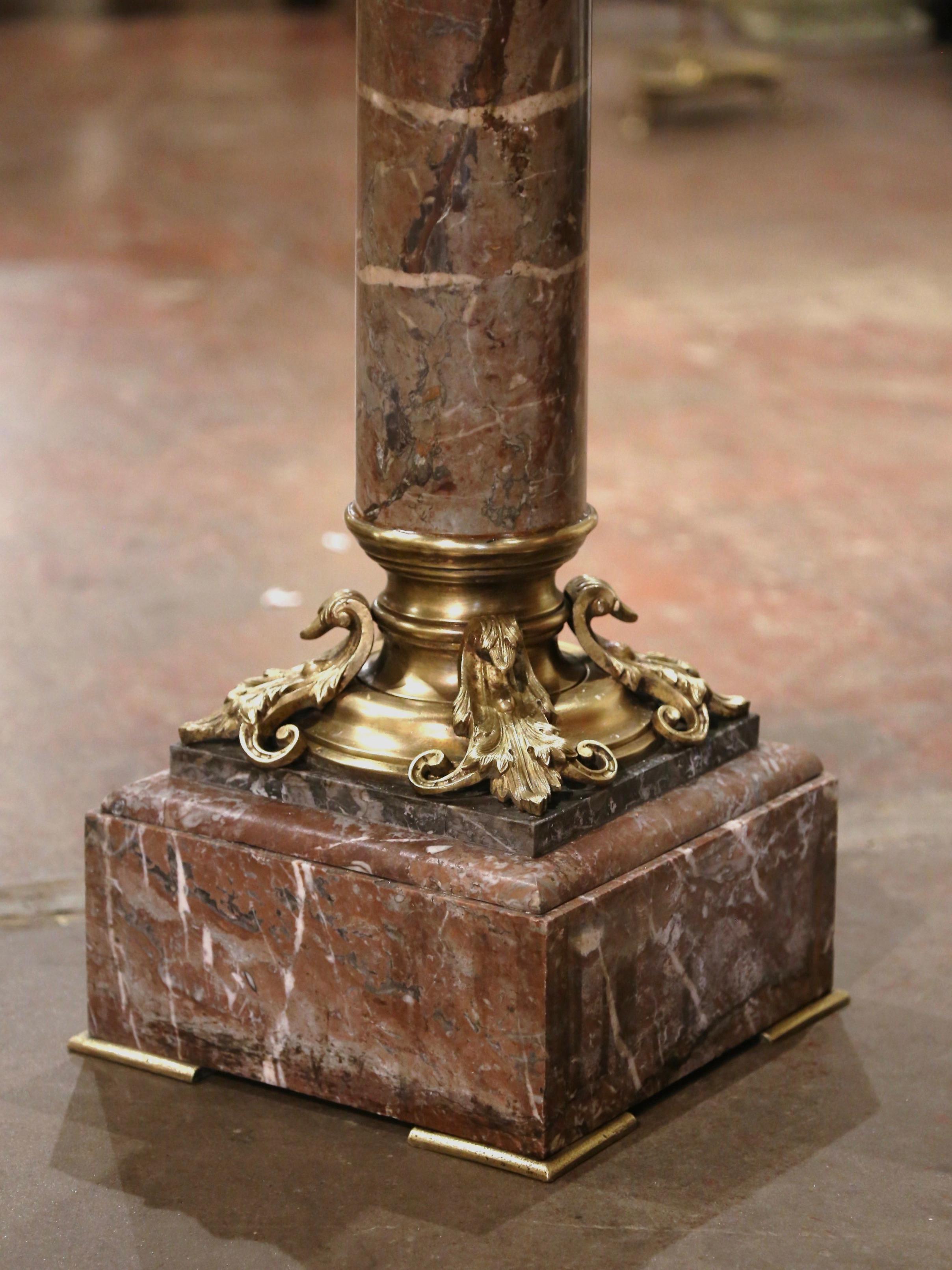 19th Century French Napoleon III Carved Marble and Bronze Selette Pedestal Table For Sale 5