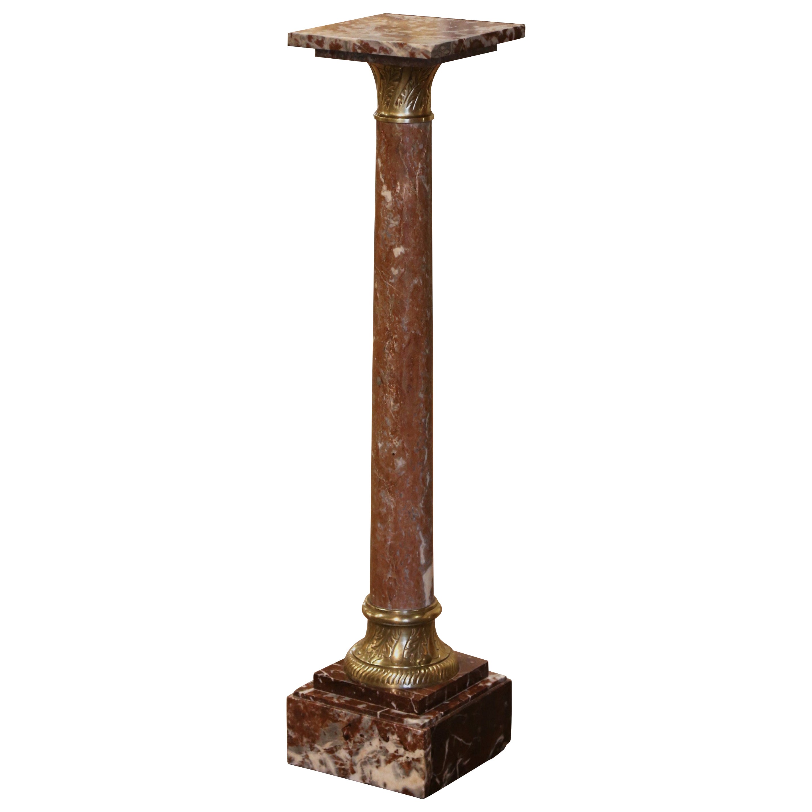 Guéridon Napoléon III du 19ème siècle en marbre sculpté et bronze