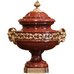 19th Century French Napoleon III Carved Marble and Gilt Bronze Urn
