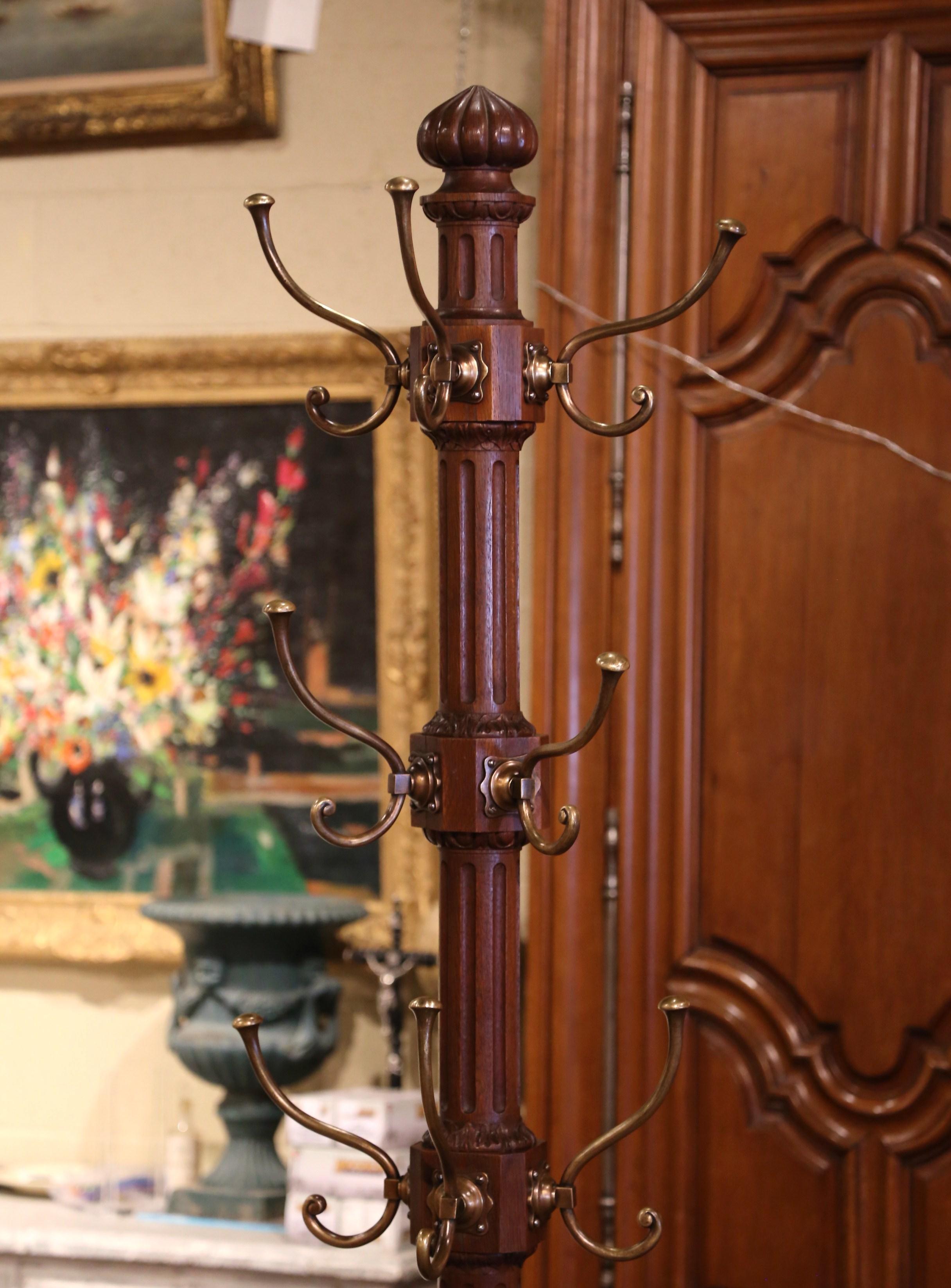 Louis XV 19th Century French Napoleon III Carved Oak Hall Tree with Cane & Umbrella Slots For Sale