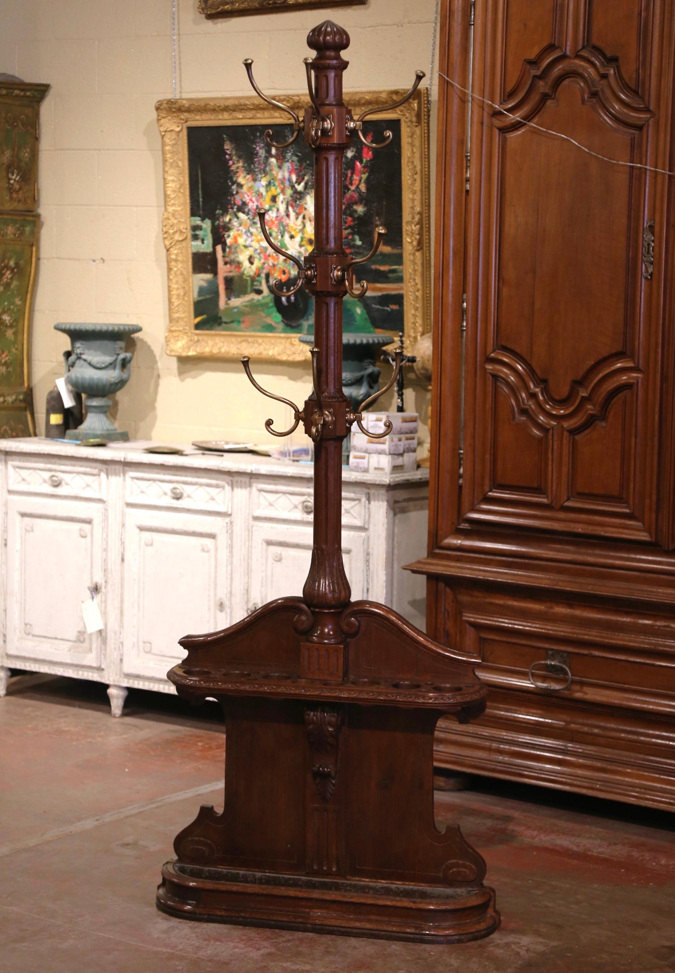 19th Century French Napoleon III Carved Oak Hall Tree with Cane & Umbrella Slots In Good Condition For Sale In Dallas, TX