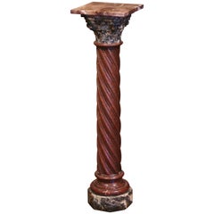 19th Century French Napoleon III Carved Variegated Marble Pedestal Table