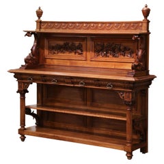 19th Century French Napoleon III Carved Walnut Desserte Console with Vine Motifs