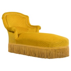 Chaise longue Napoléon III en velours jaune d'or du XIXe siècle