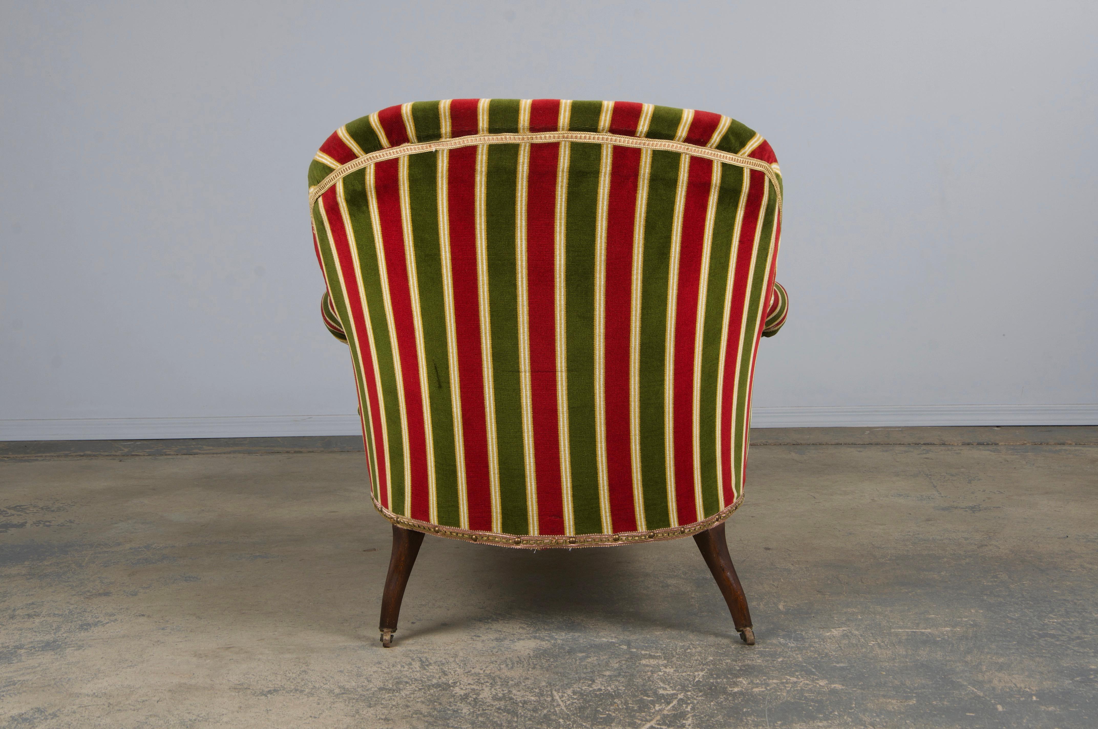 19th Century French Napoleon III Chaise Lounge in Striped Velvet For Sale 8