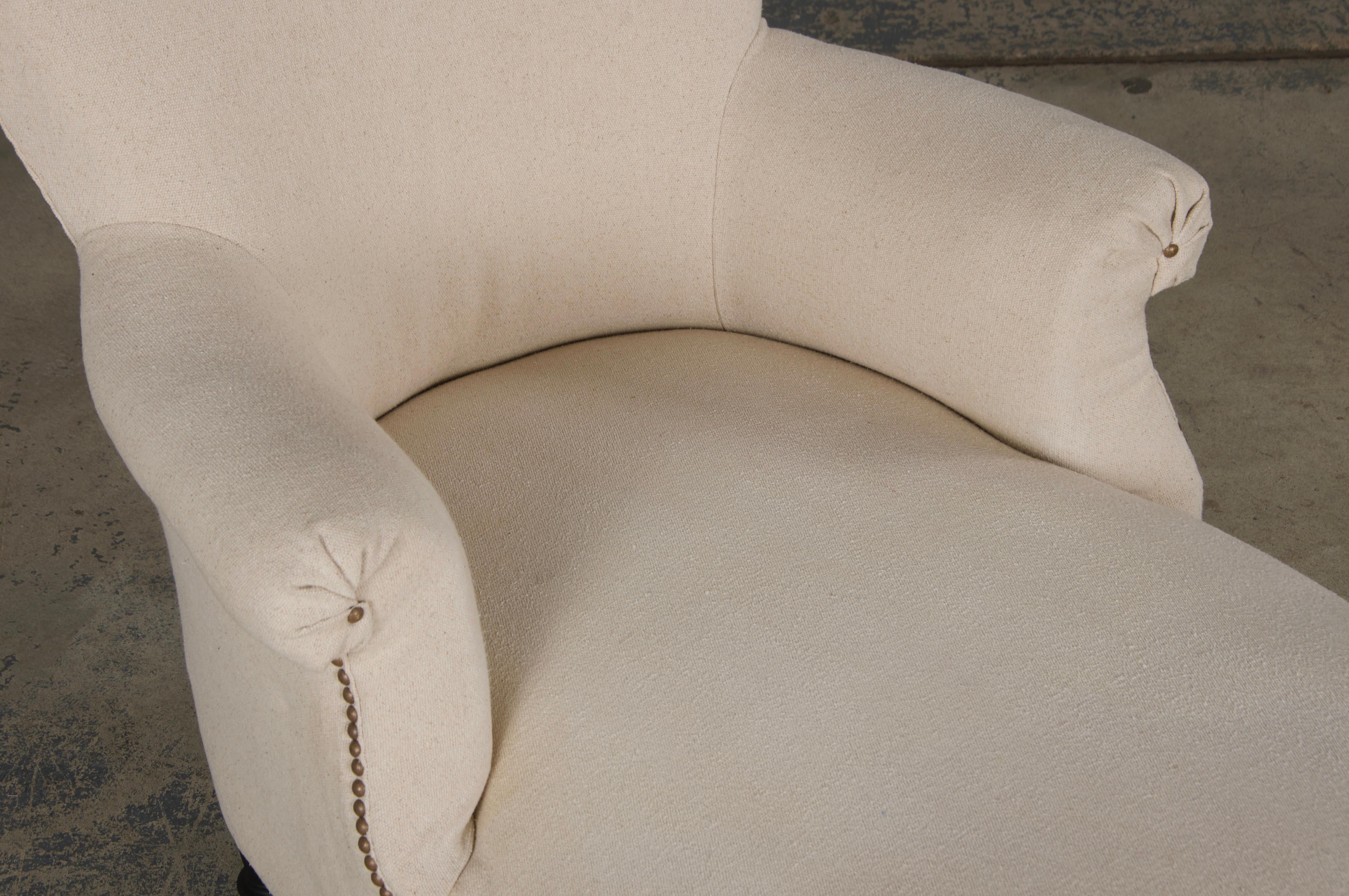 19th Century French Napoleon III Chaise Lounge W/ Off-White Fabric For Sale 2