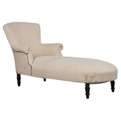 Chaise longue Napoléon III du 19e siècle avec tissu Off-White
