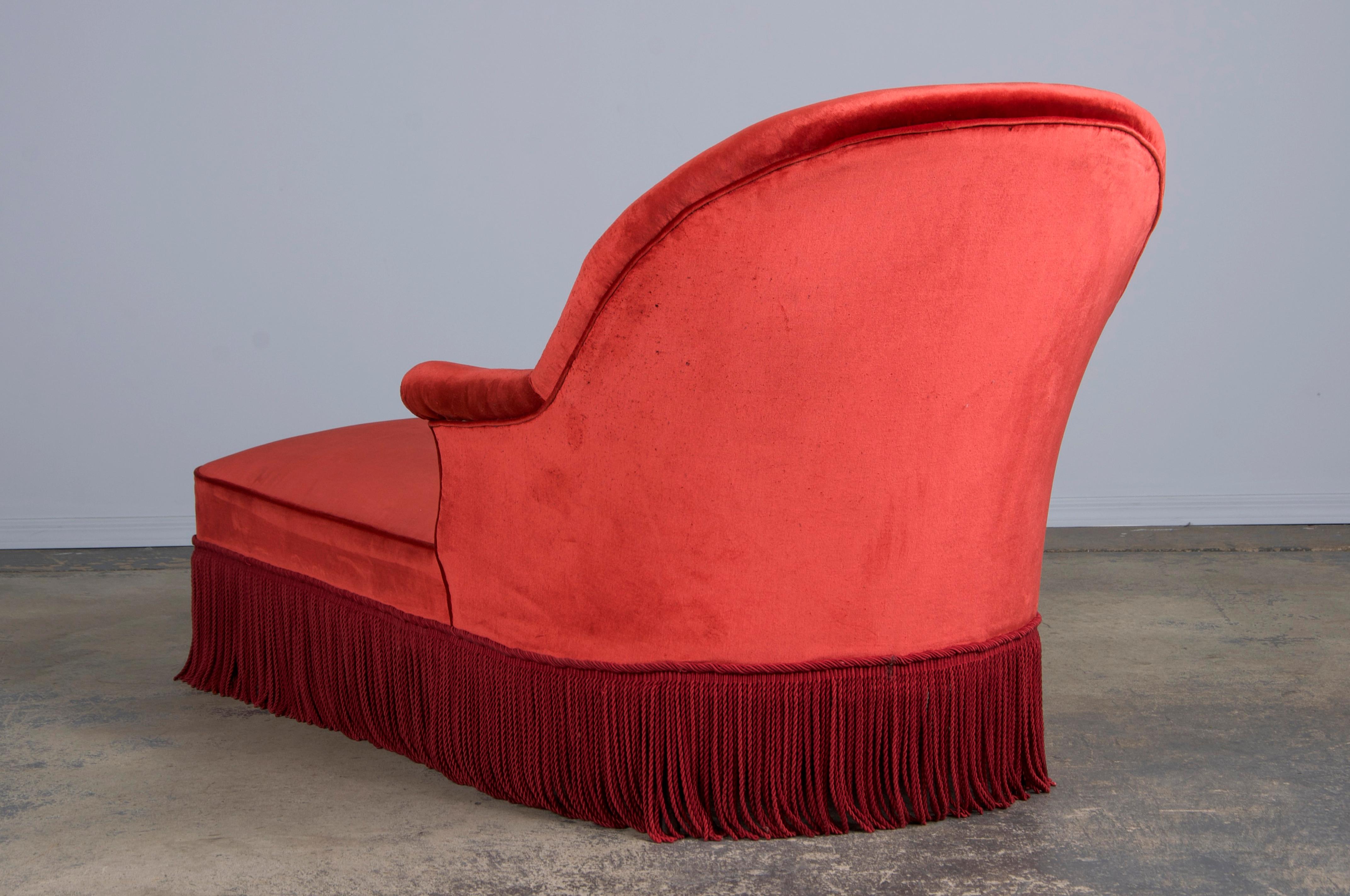 19th Century French Napoleon III Chaise Lounge W/ Red Velvet For Sale 15