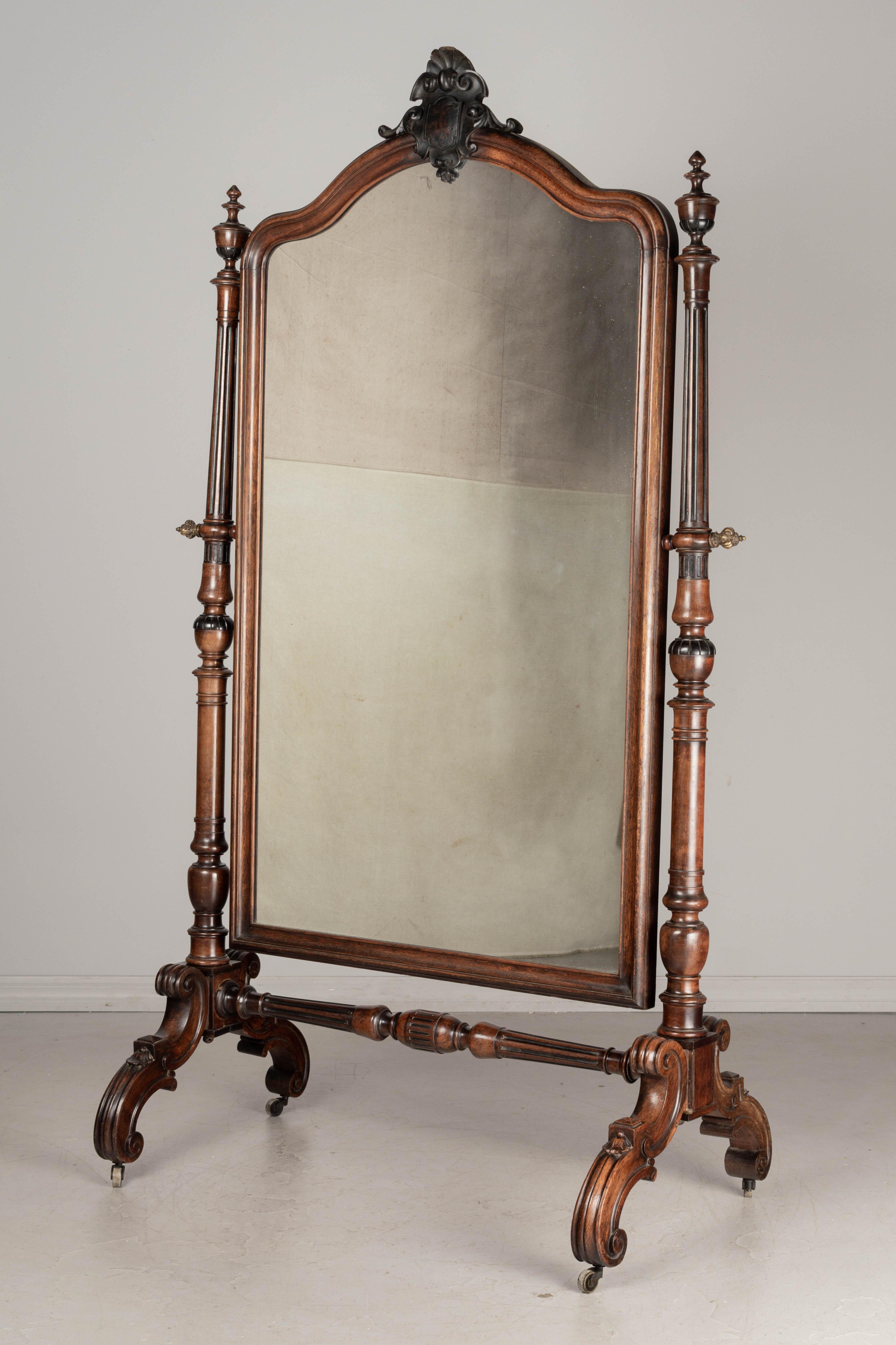 Cast 19th Century French Napoleon III Cheval Mirror For Sale