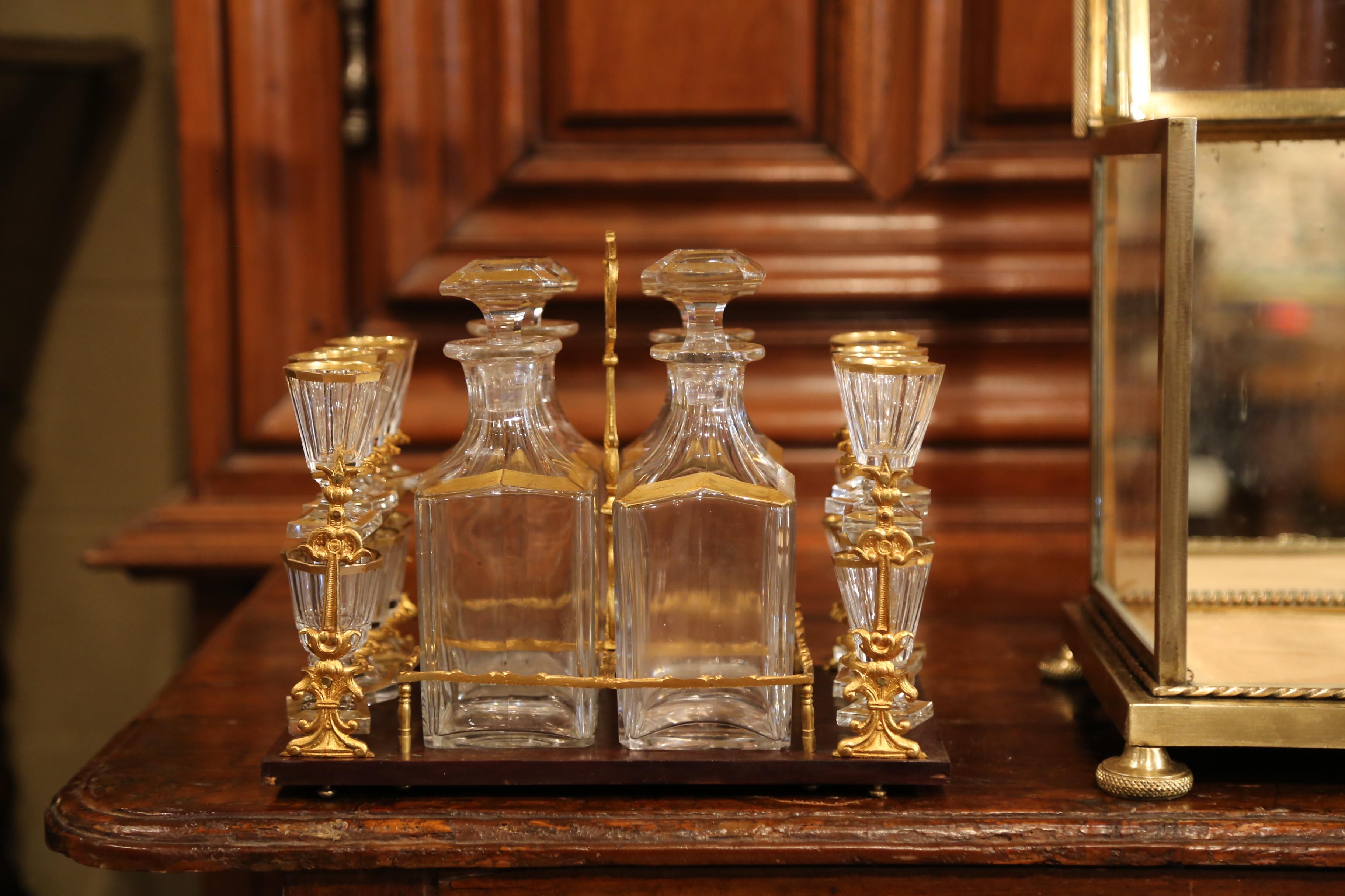 19th Century French Napoleon III Complete Gilt Bronze and Glass Liquor Box 6