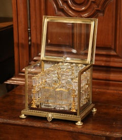 19th Century French Napoleon III Complete Gilt Bronze and Glass Liquor Box
