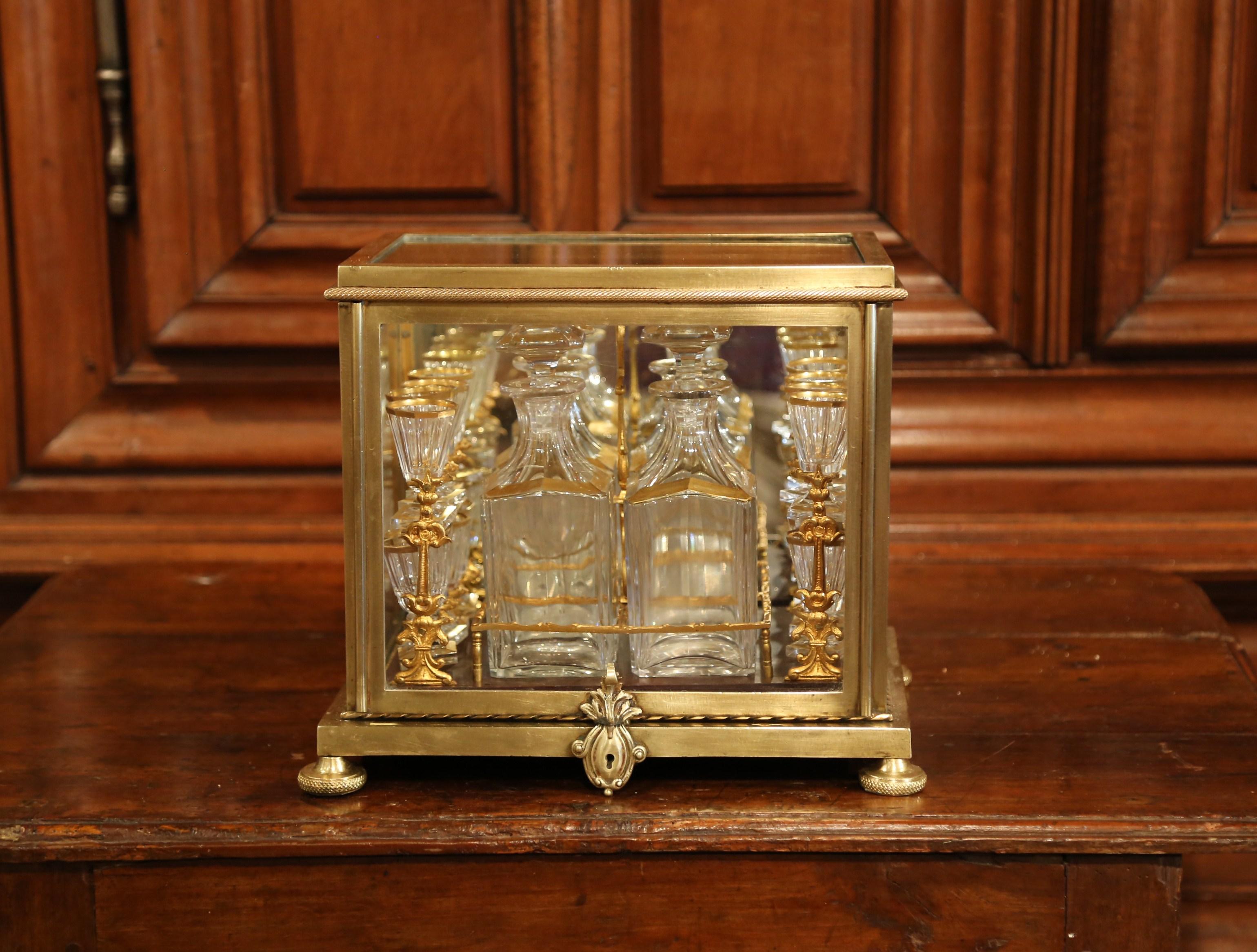 Crystal 19th Century French Napoleon III Complete Gilt Bronze and Glass Liquor Box