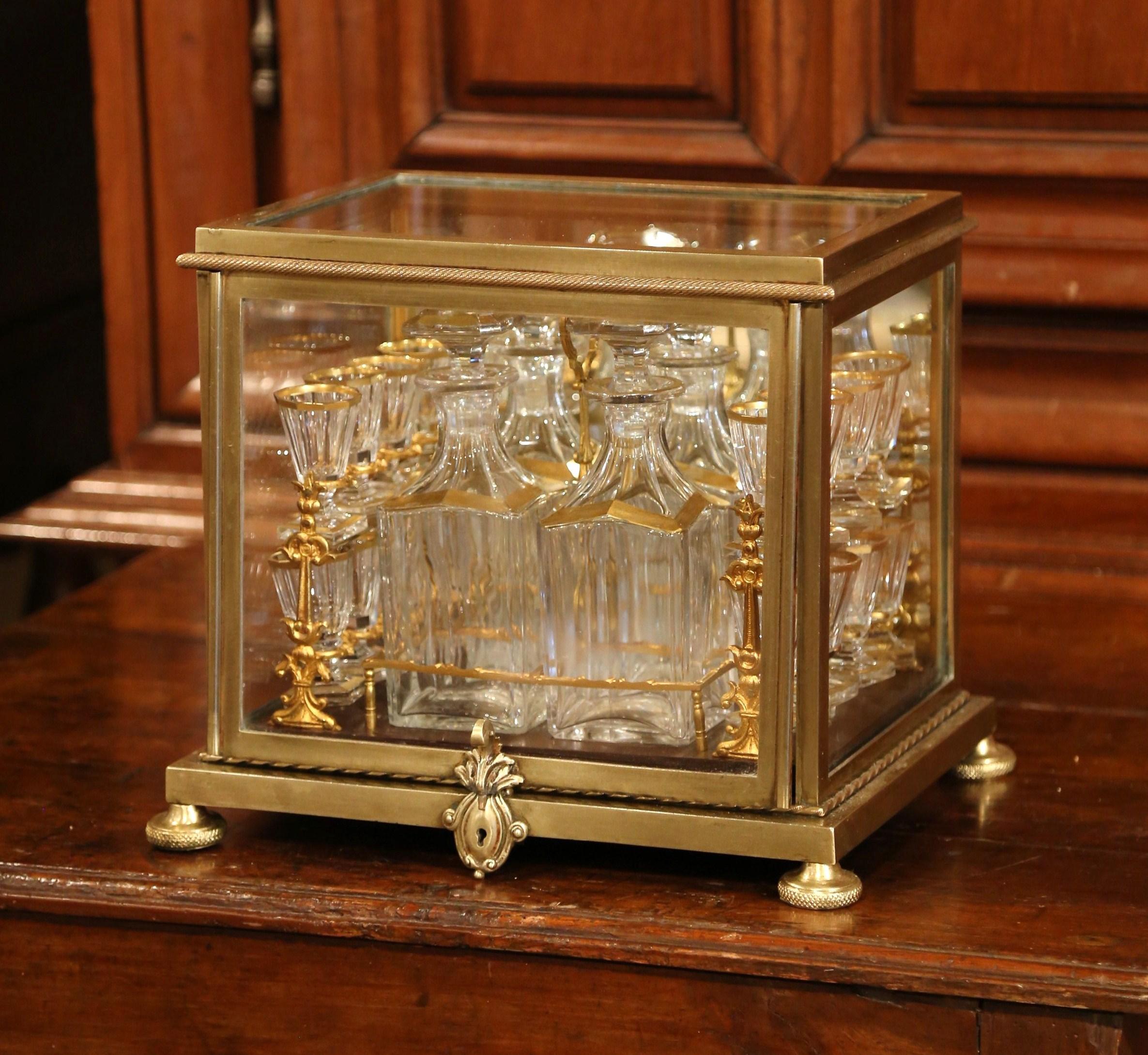19th Century French Napoleon III Complete Gilt Bronze and Glass Liquor Box 1