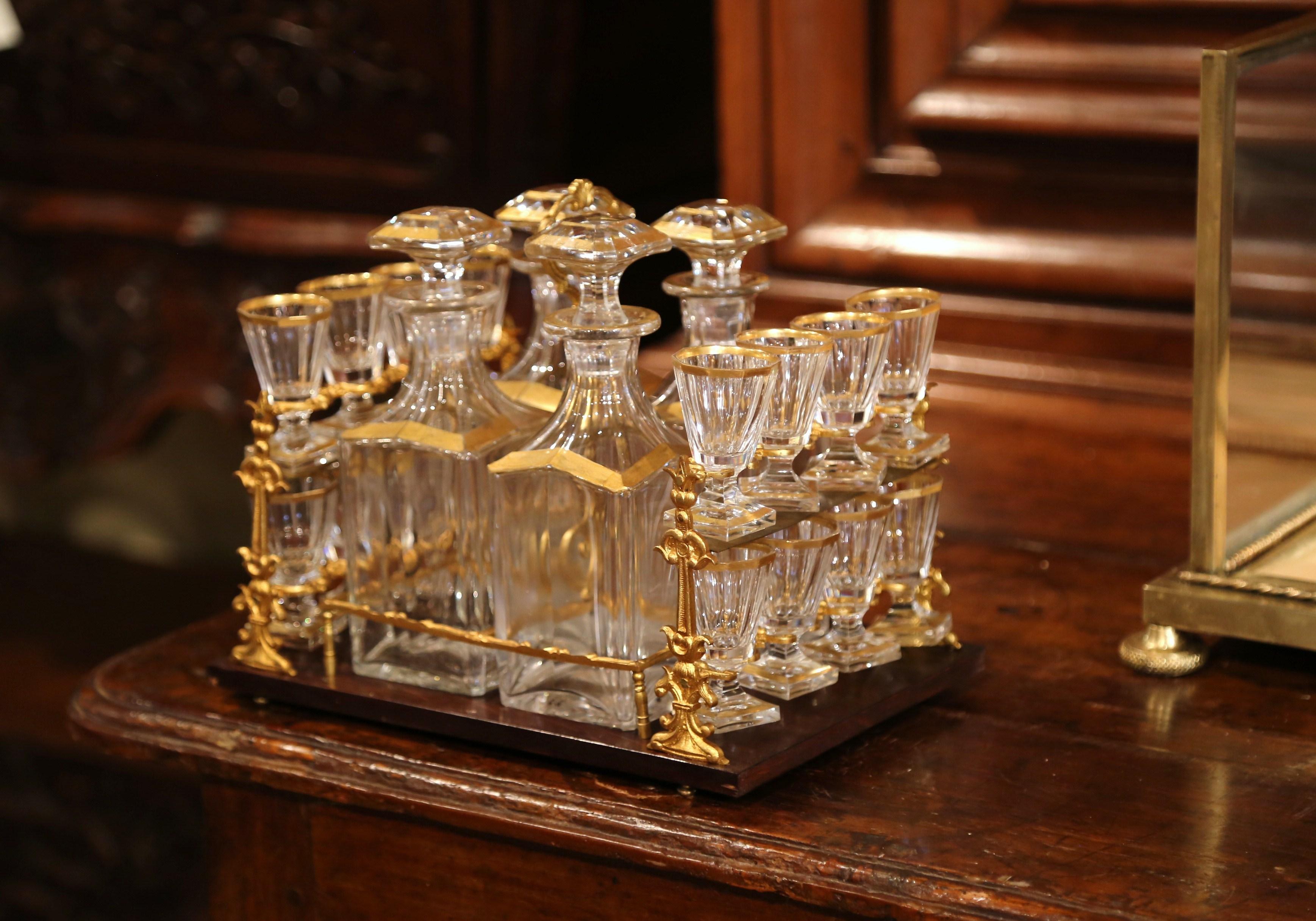19th Century French Napoleon III Complete Gilt Bronze and Glass Liquor Box 3