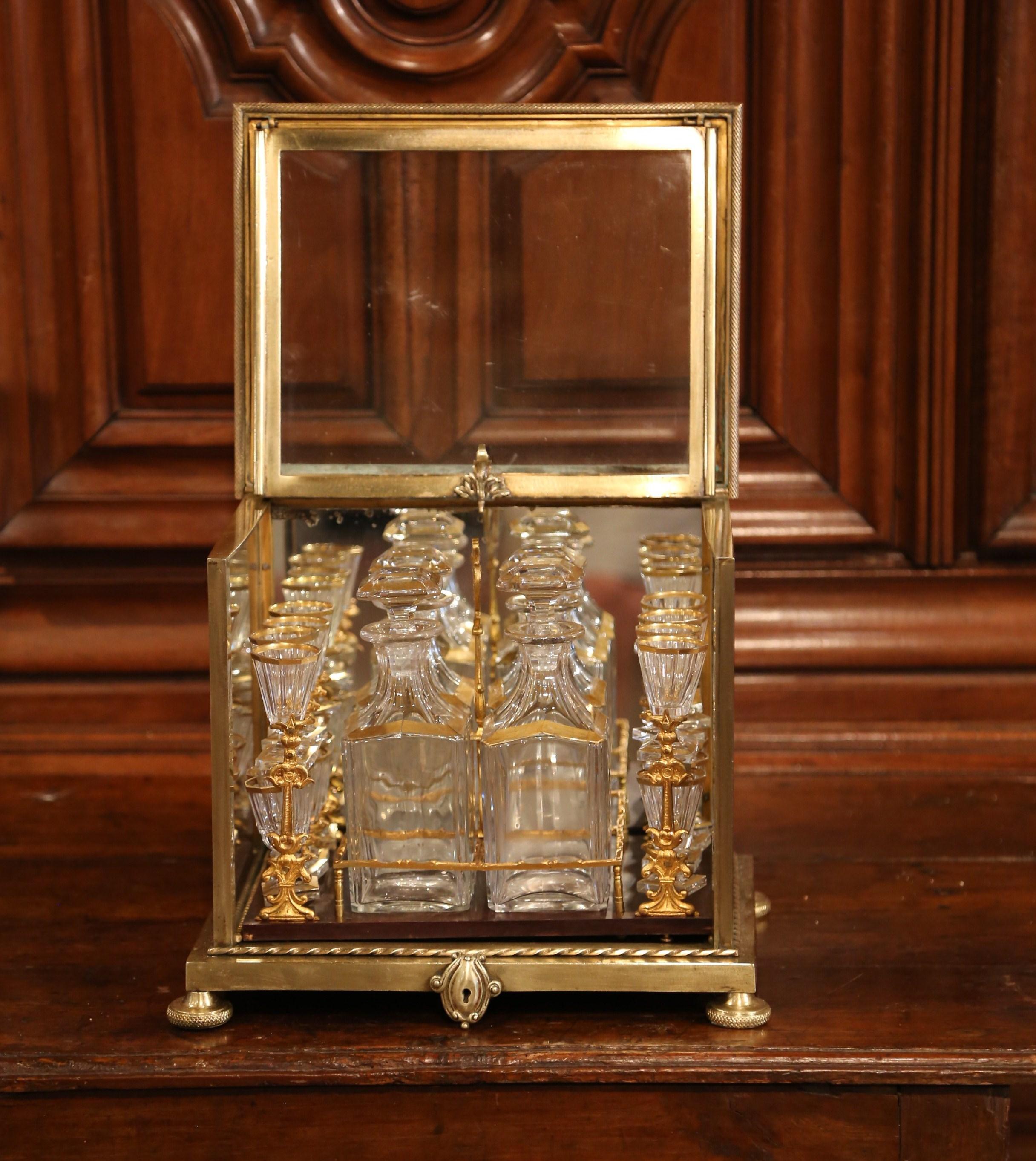 19th Century French Napoleon III Complete Gilt Bronze and Glass Liquor Box 4