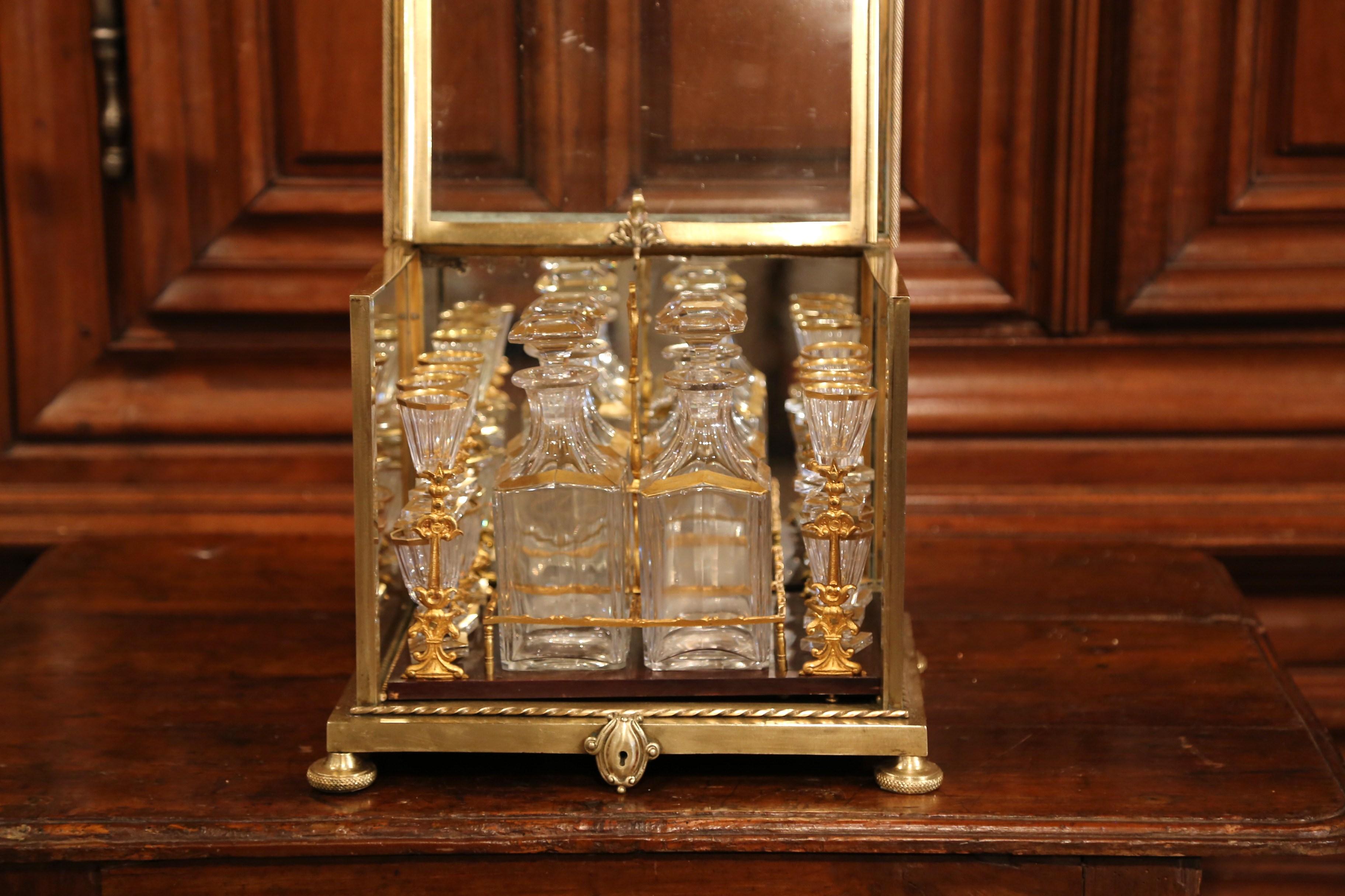 19th Century French Napoleon III Complete Gilt Bronze and Glass Liquor Box 5