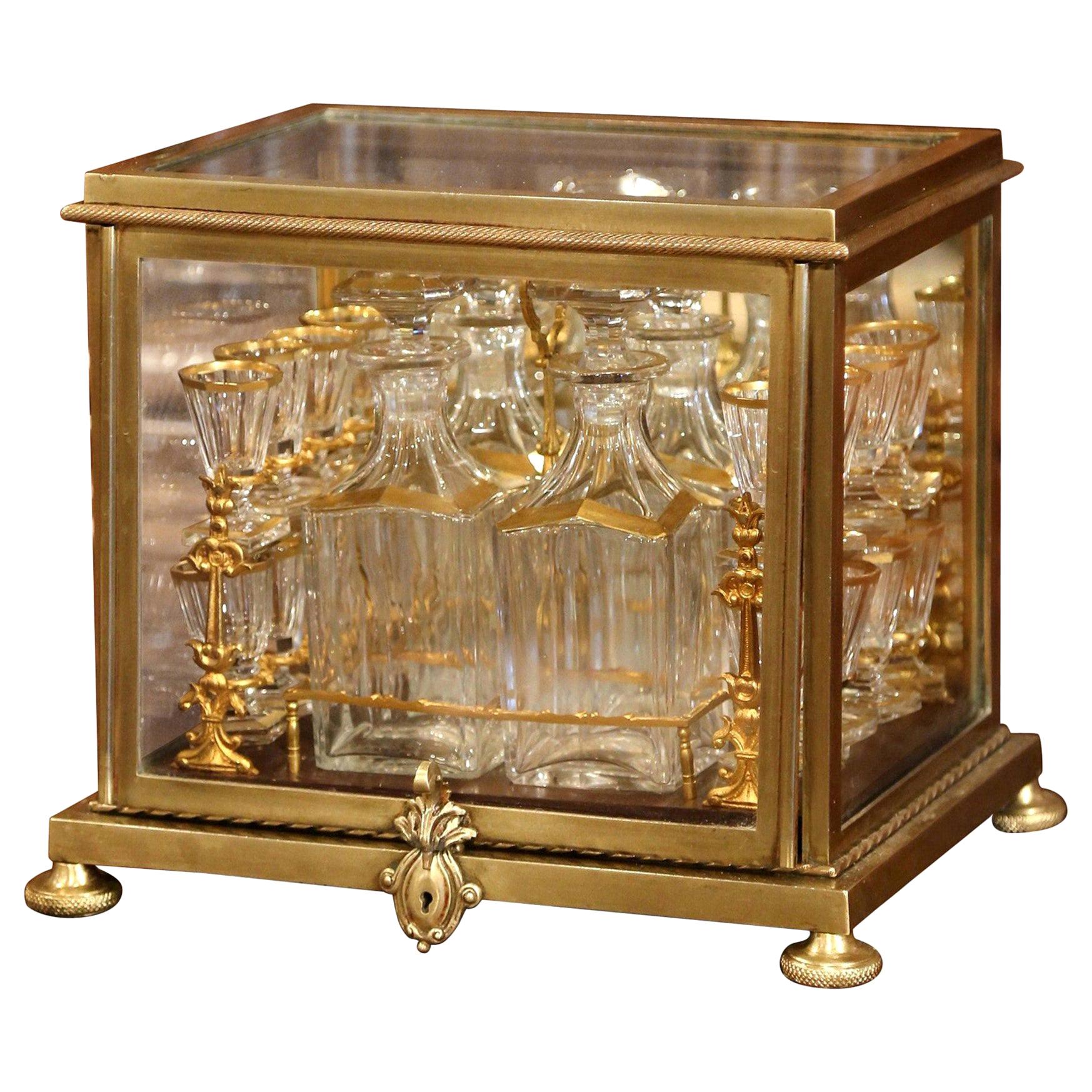 19th Century French Napoleon III Complete Gilt Bronze and Glass Liquor Box