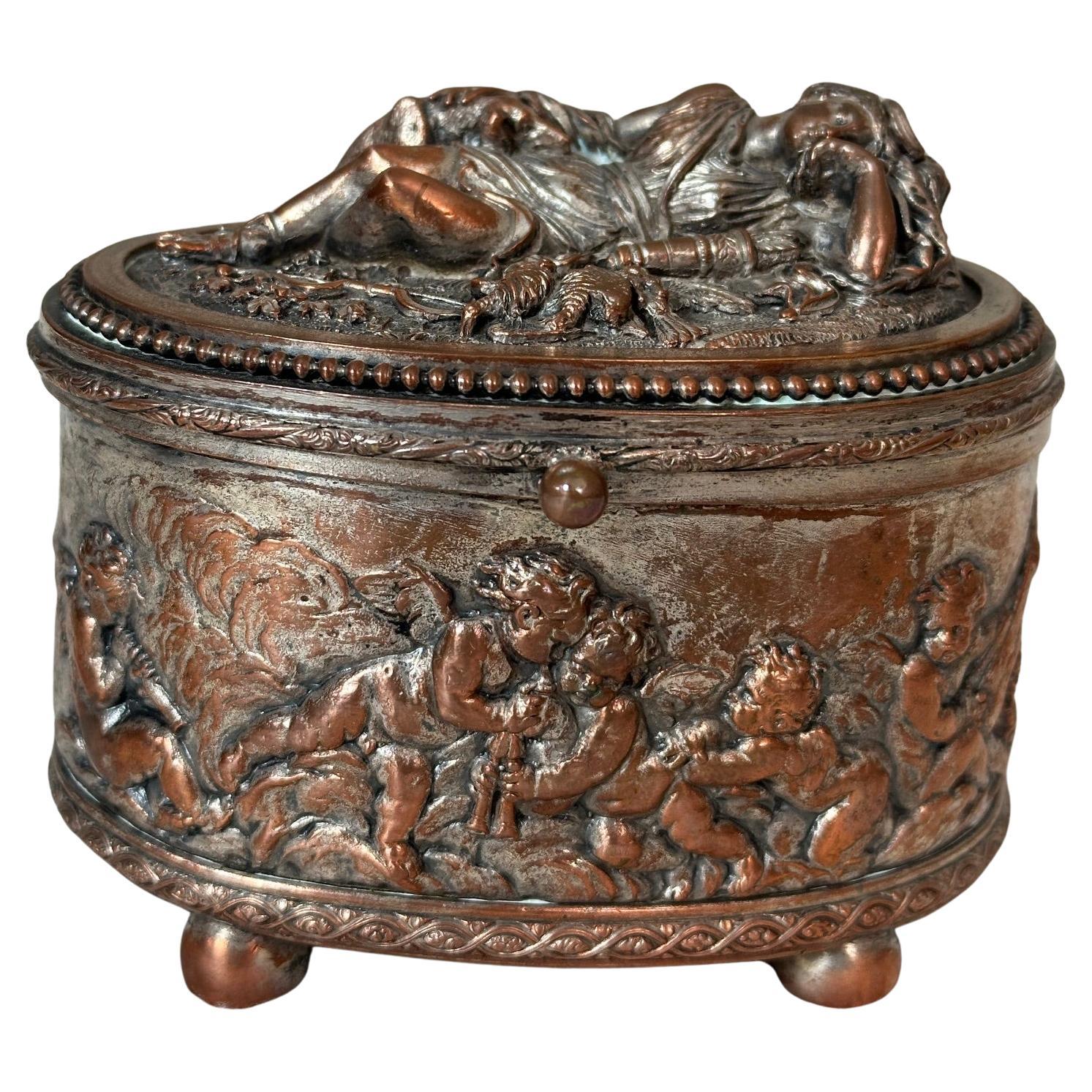 Boîte à bijoux en cuivre Napoléon III du XIXe siècle, 1870