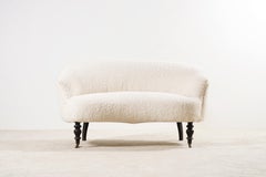 19th Century French Napoleon III Curved Sofa, Newly Upholstered Bouclé fabric