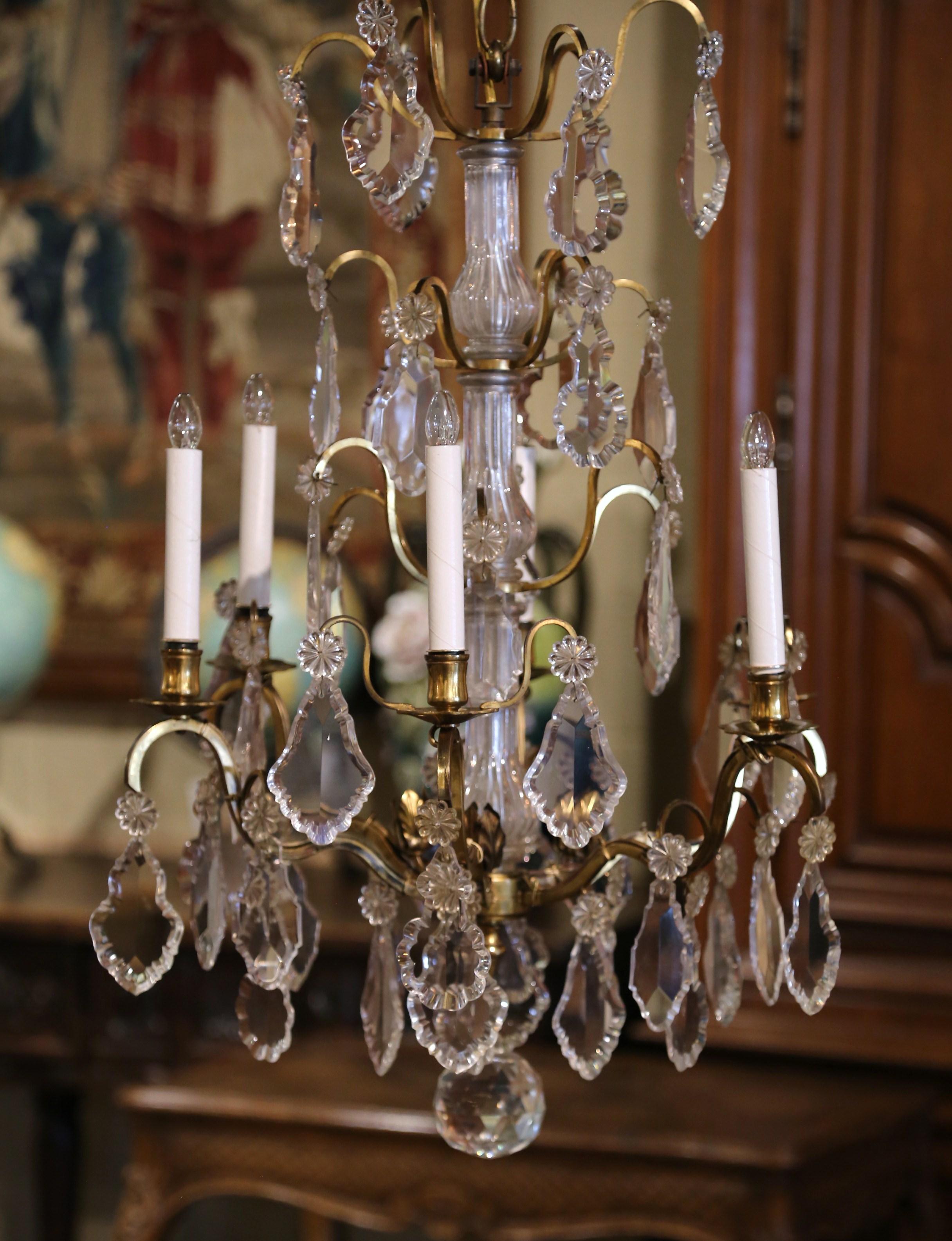 19th Century French Napoleon III Cut Crystal and Bronze Six-Light Chandelier In Excellent Condition For Sale In Dallas, TX