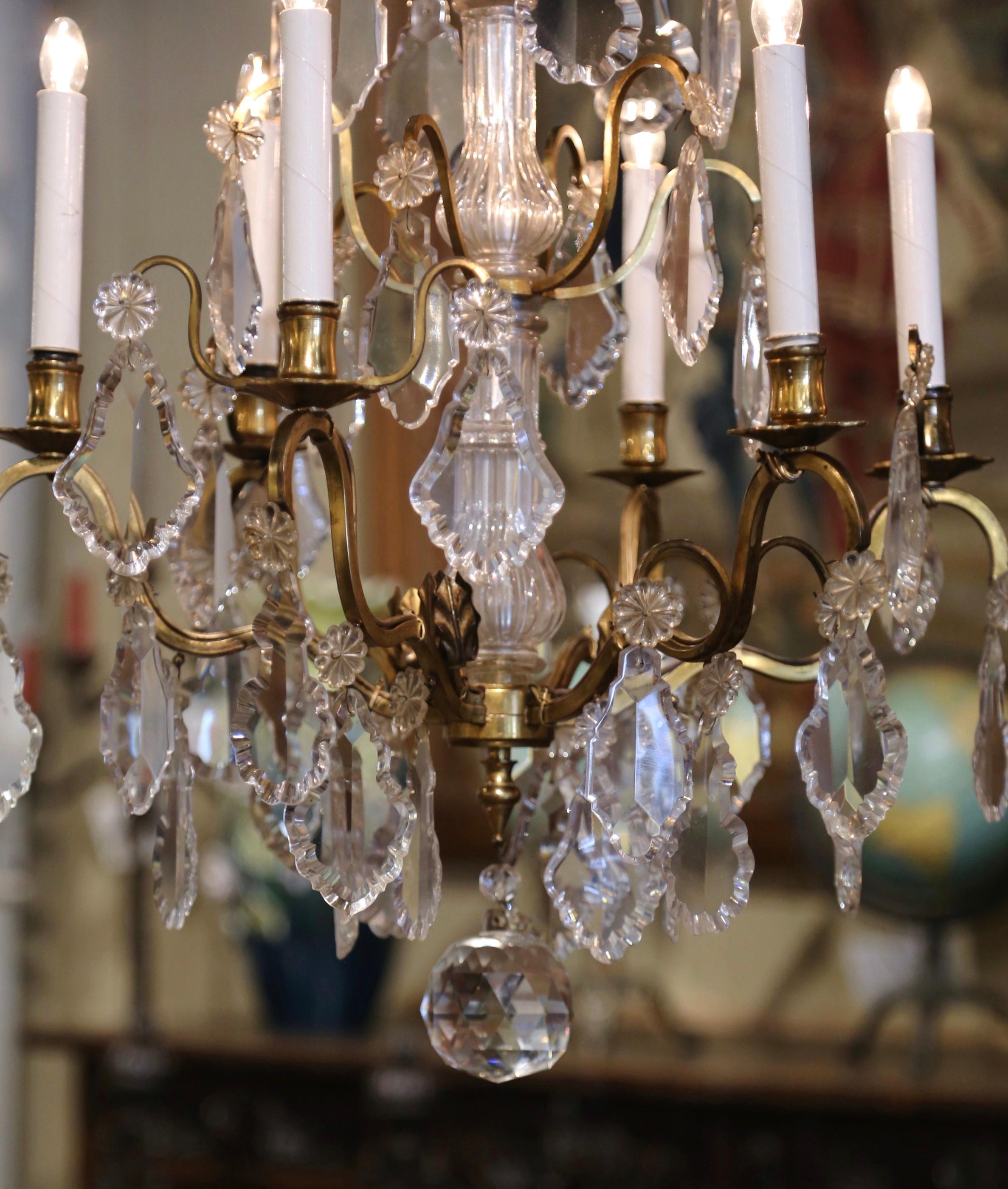 19th Century French Napoleon III Cut Crystal and Bronze Six-Light Chandelier For Sale 5