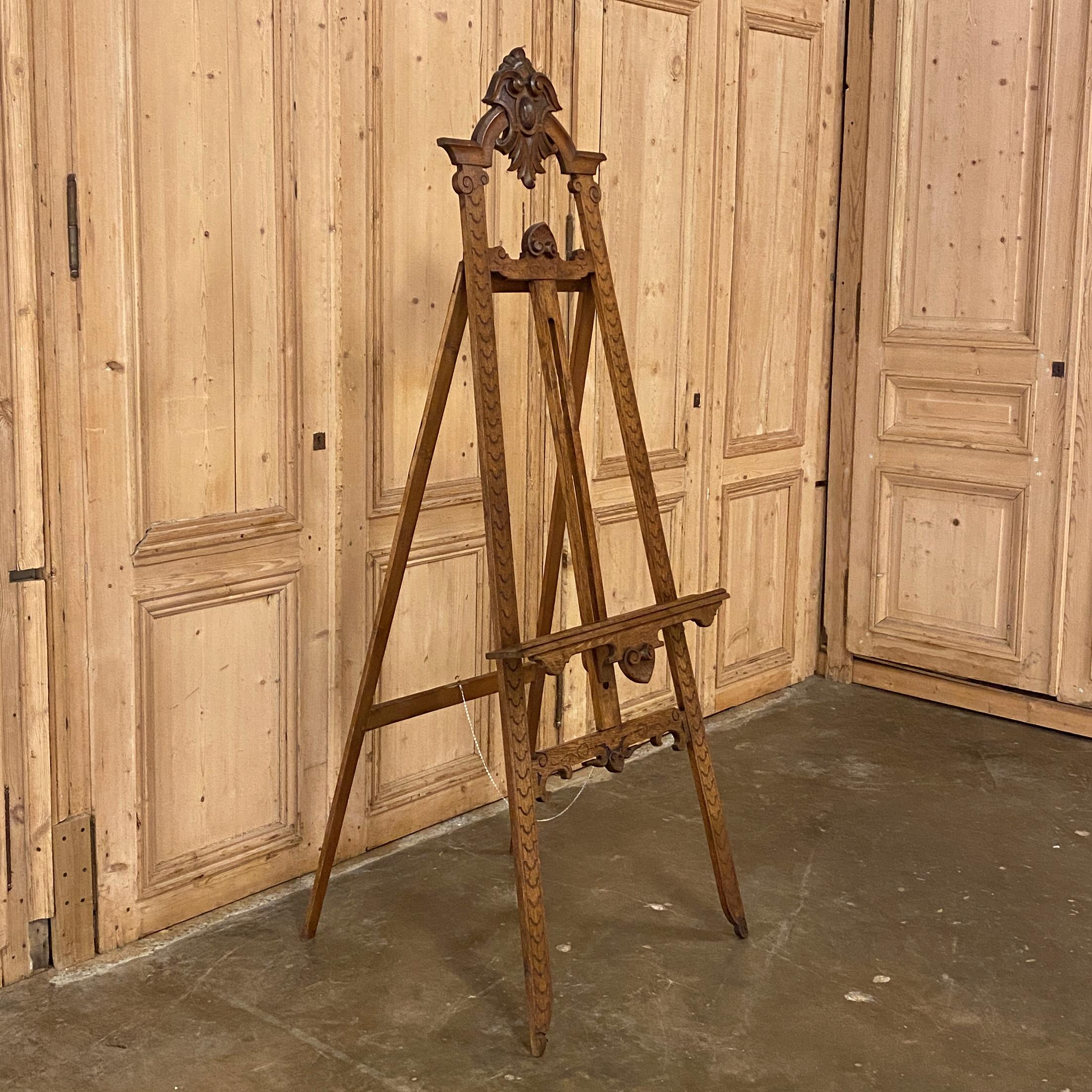 19th century French Napoleon III decorative display easel is an exceptional way to display a work of art without having to hang it on a wall. Crafted from solid oak, such easels are great for open floor plans with lots of windows. The decorative